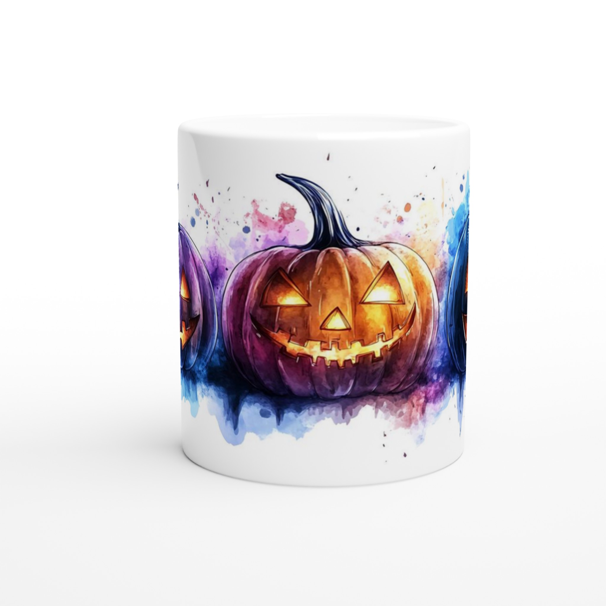 Färgglada Halloween Pumpamugg - Akvarell Jack-o'-Lantern Keramikmugg i ditt val av 7 nyanser 8 5da868e3-8a94-4df8-b59a-eb5751ab5ab5