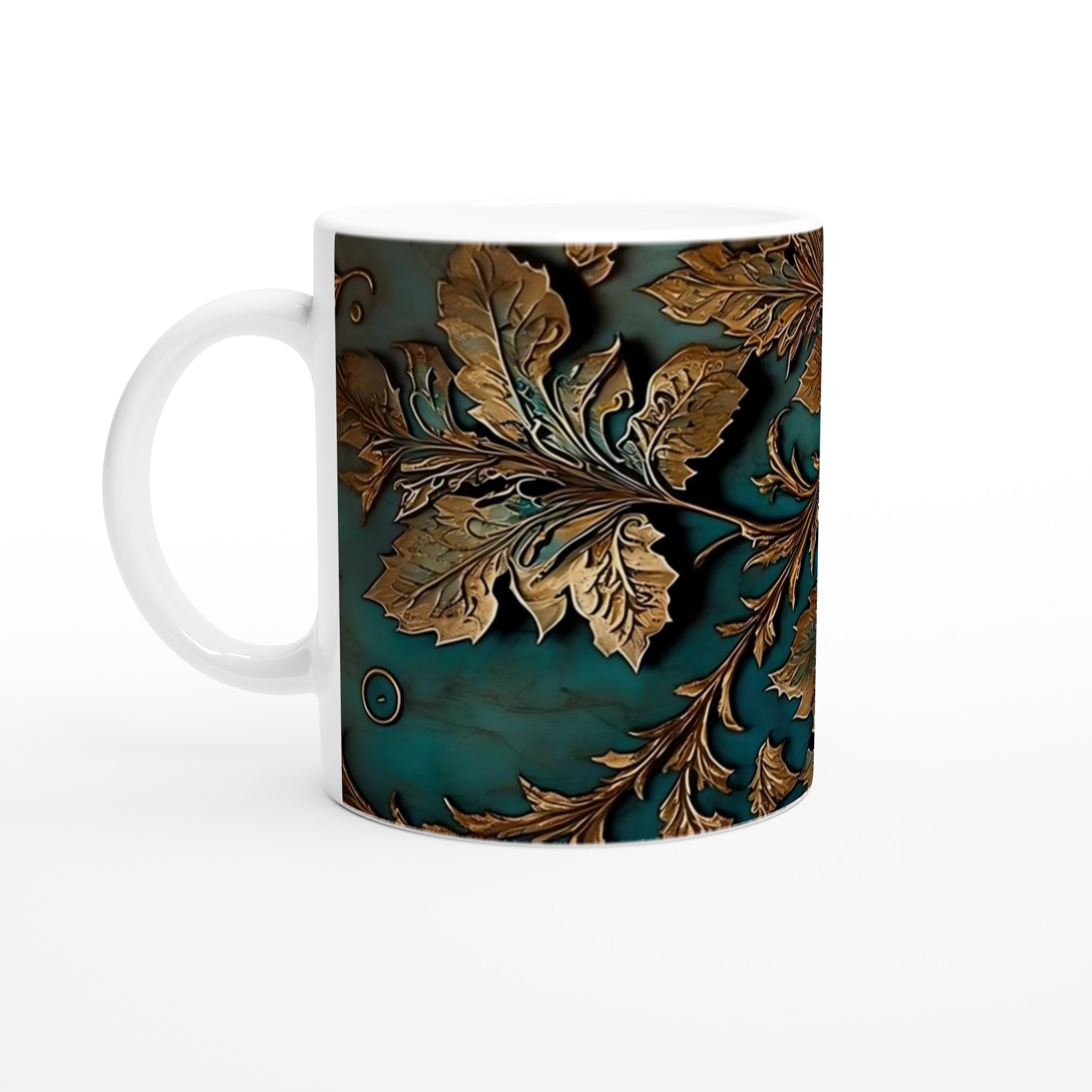 Vit 11oz Keramisk Mugg med Eleganta Gyllene Blad – Välj Din Favoritfärg 1 5de5e4b6-cbdb-4027-9bb1-319b44f65af4