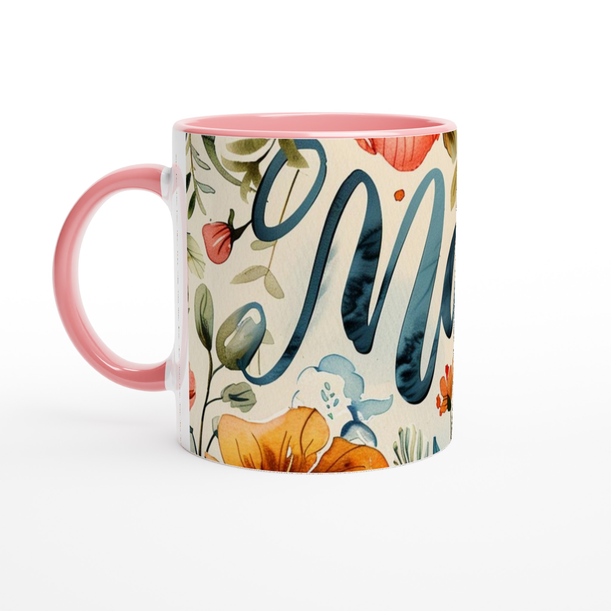 Vit 11oz keramisk mugg med elegant blomsterdesign och personlig touch i sju färgstarka nyanser 6 5e62be4e-b6a1-44d0-9561-44ca25437a69