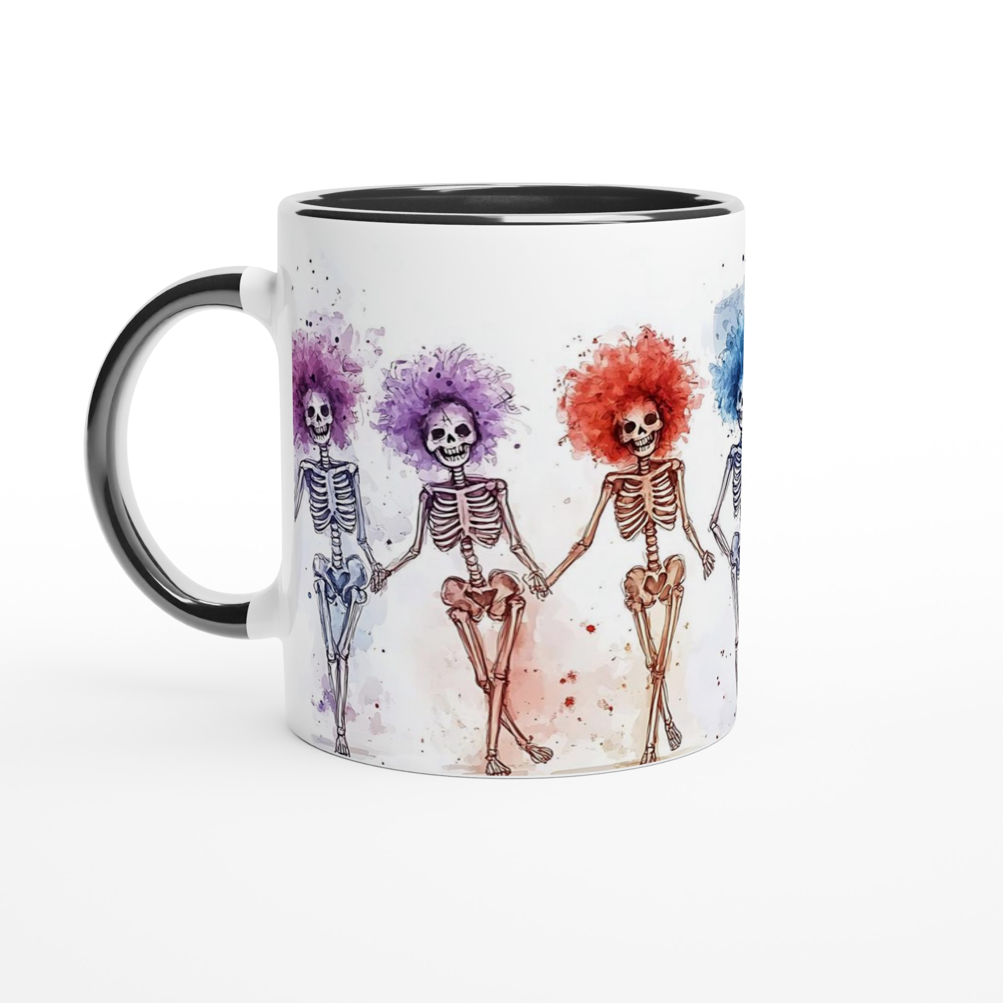 Glad Halloweenskelett med Färgglada Peruker Keramikmugg - Fira med Stil och Glädje! 4 5ea51b79-0df9-42bf-ae5c-c12dd5e62475