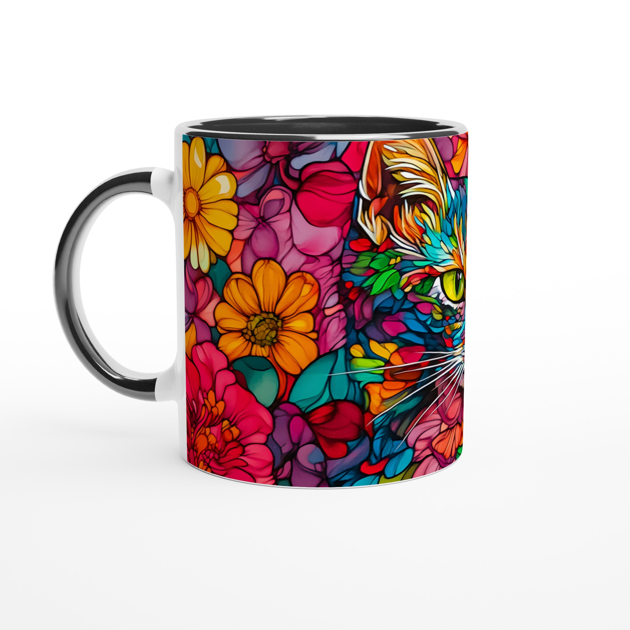 Färgsprakande Katt & Blommor Keramisk Mugg – Konstnärlig 11oz Kaffekopp i Valfri Färg! 4 5eb49a6a-c4c7-4c03-a0ee-886f0f292ab3