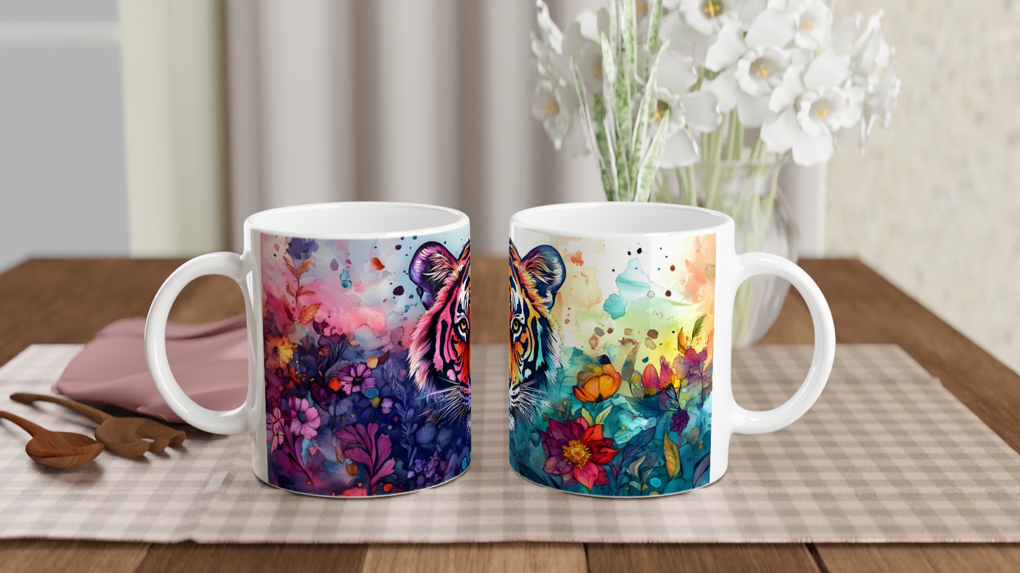 Abstrakt Akvarell Tiger Mugg – Vibrerande Konst på 11oz Keramik, Välj Din Favoritfärg! 10 5edce9f4-6e42-47a1-b2ce-2d828aedf43f