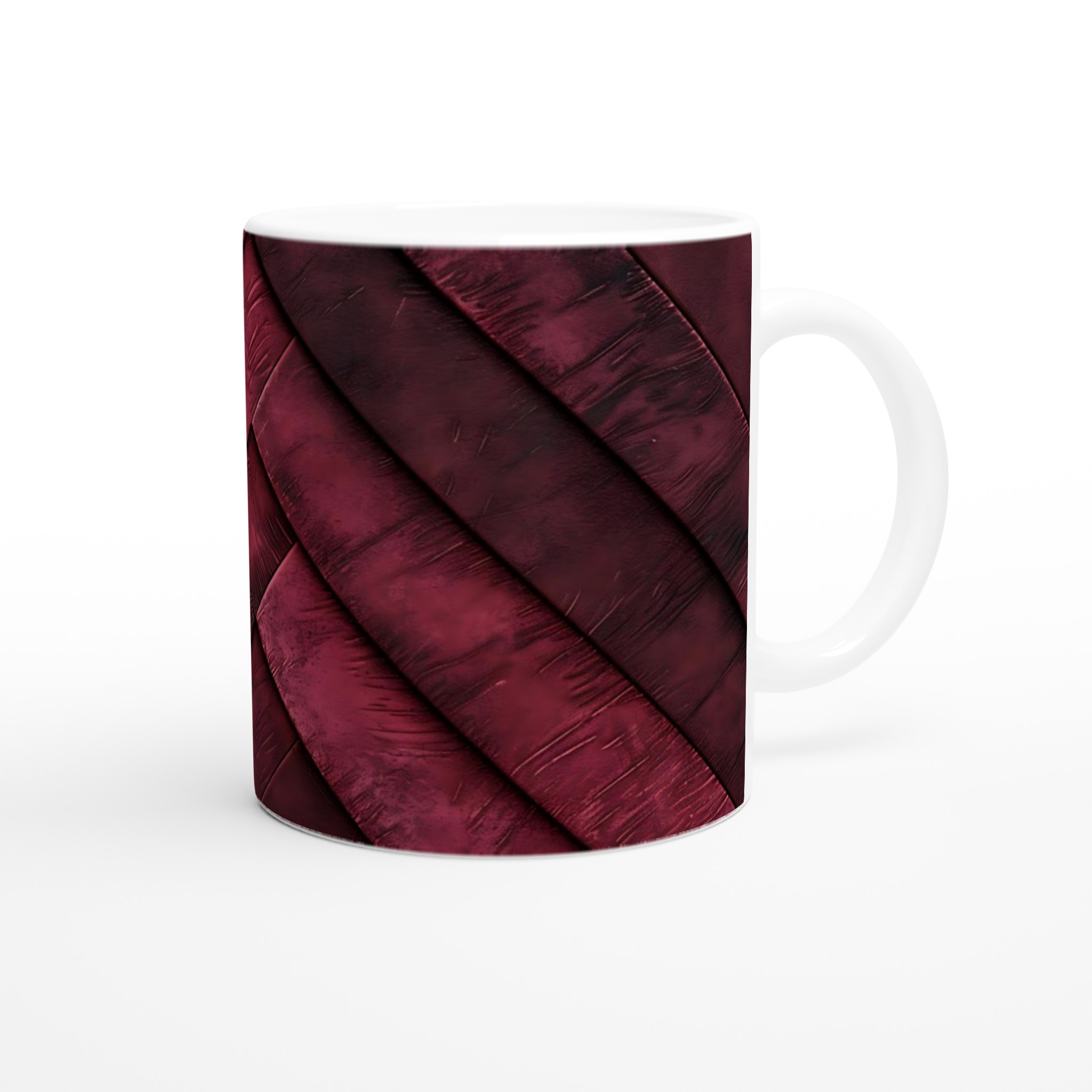 Vit 11oz keramisk mugg med elegant mörkröd läderstruktur – välj din favoritfärg 9 5f02285b-d020-4be9-8d1a-aca6019be44d
