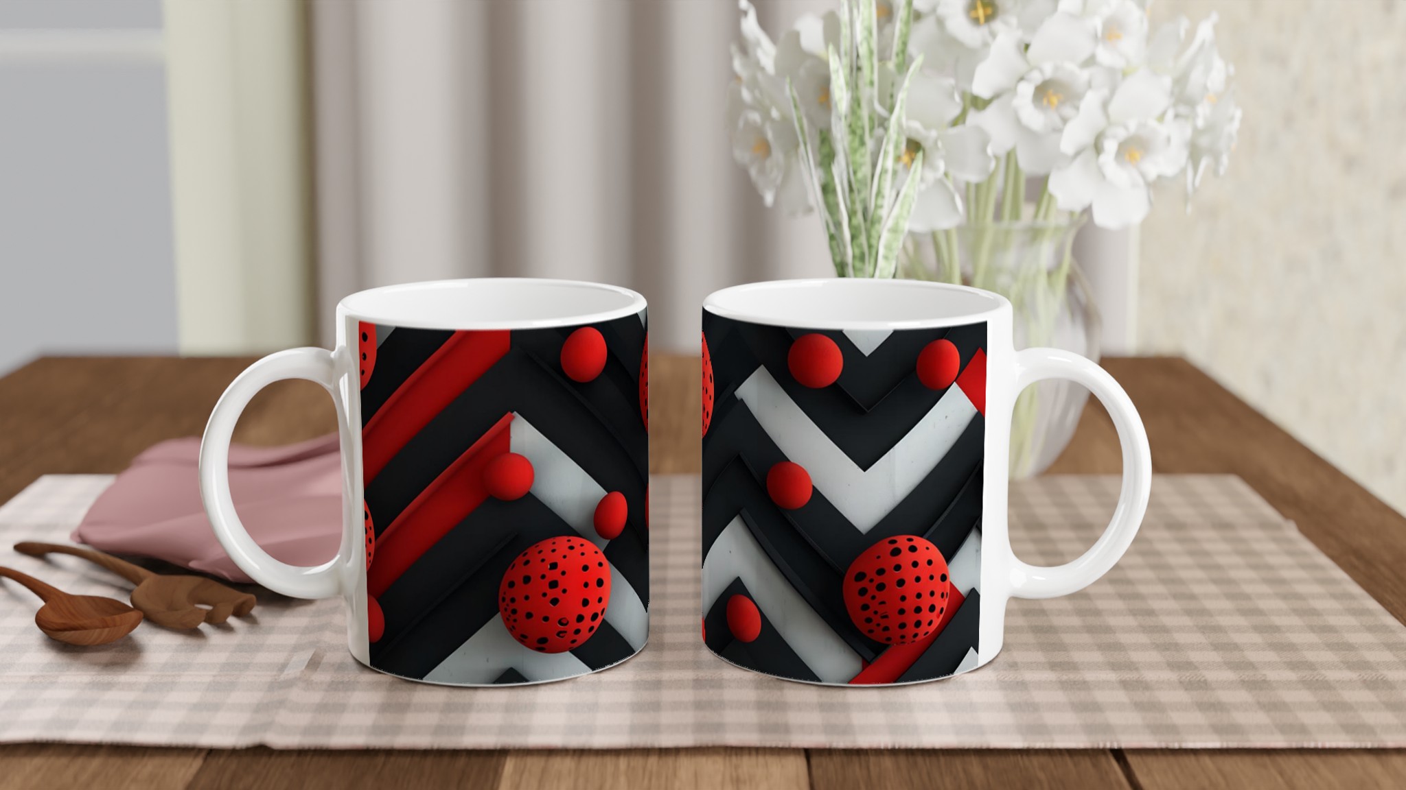 Abstrakt Geometrisk 11oz Keramikmugg – Dynamisk Design i Svart, Vitt & Rött 10 5f14b6b9-5ce1-4614-b300-42183aeb051a