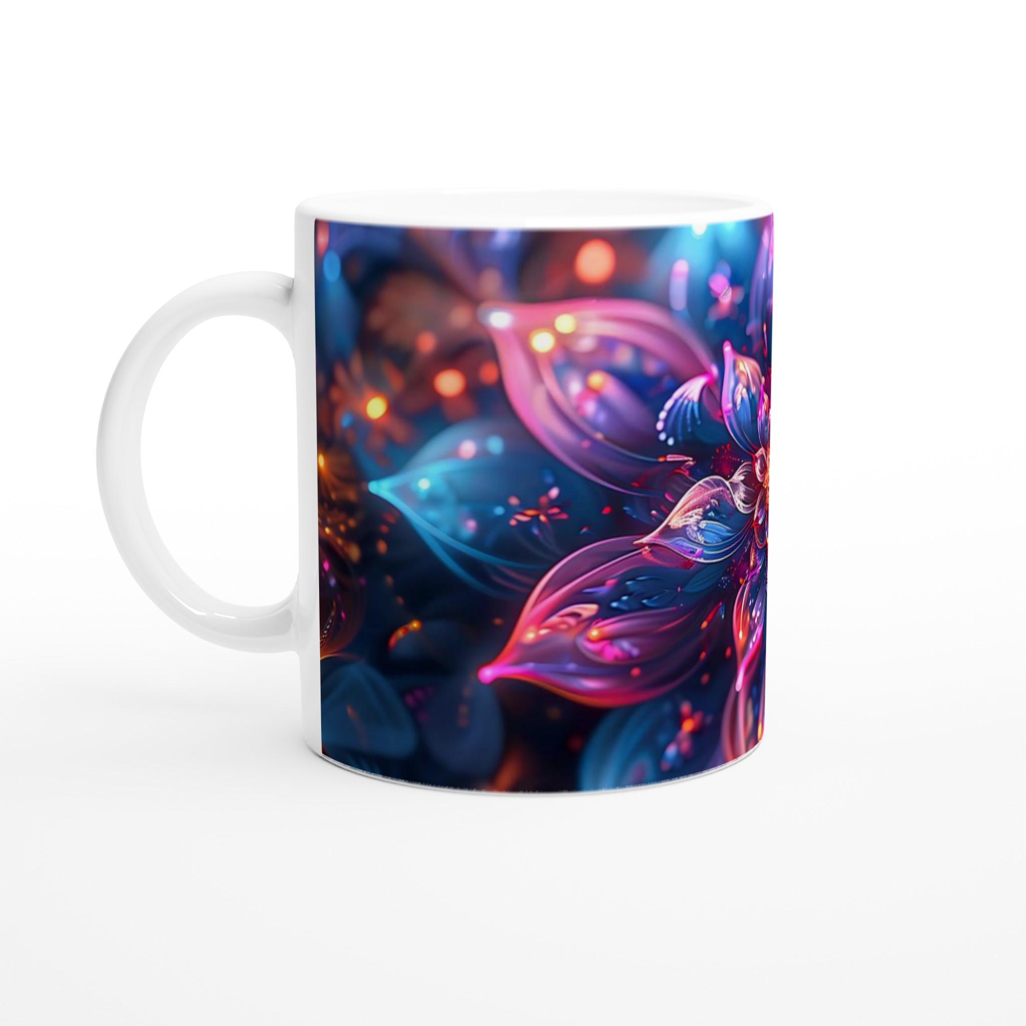 Abstrakt Fluorescerande Blomstermugg – Vibrerande 11oz Keramikmugg i ditt färgval 1 5f17a36a-7ef9-4a41-aa1a-d0f8422033dd