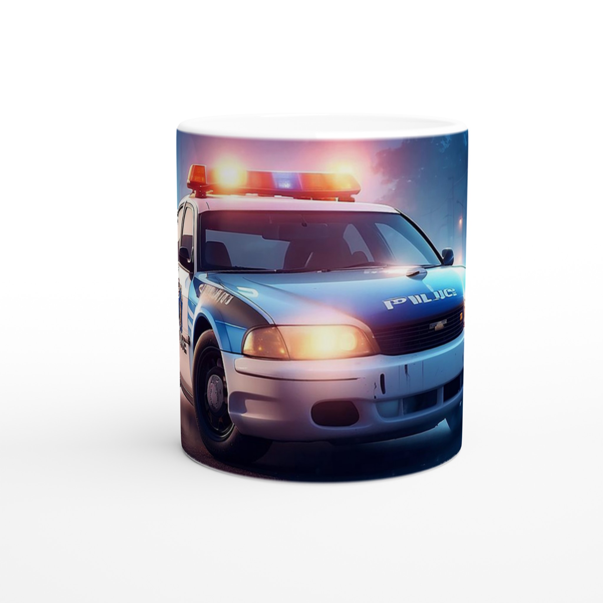 Vit 11oz keramisk mugg med dramatisk polisbil-design i sju färgstarka keramiska nyanser 8 5f23cab2-8910-48de-8429-edd695e34372