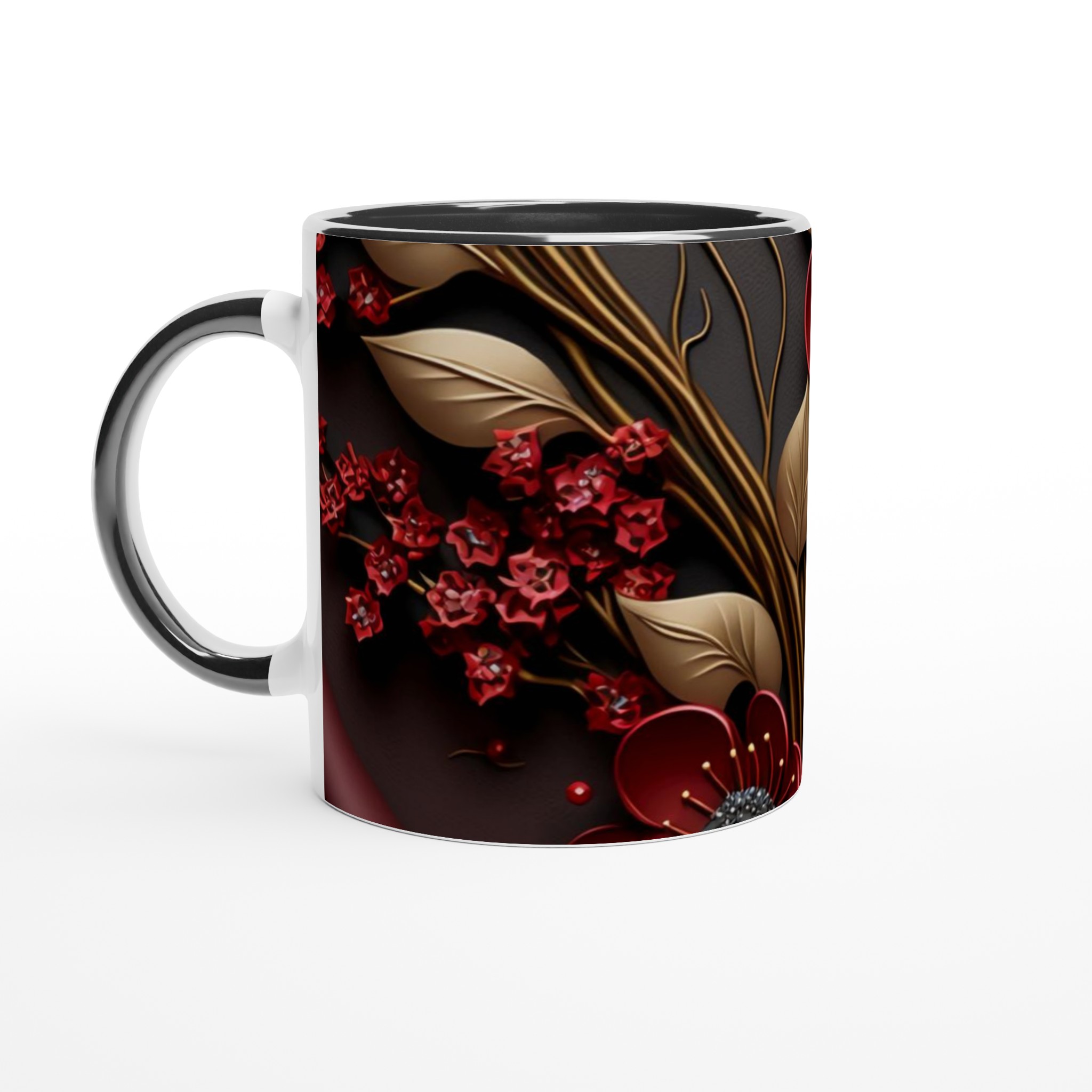Vit 11oz keramisk mugg med elegant röd och guld blommönster – välj bland sju stilfulla färger 4 5f54e85c-aba5-4c64-8aa9-ea57e54b6bb4