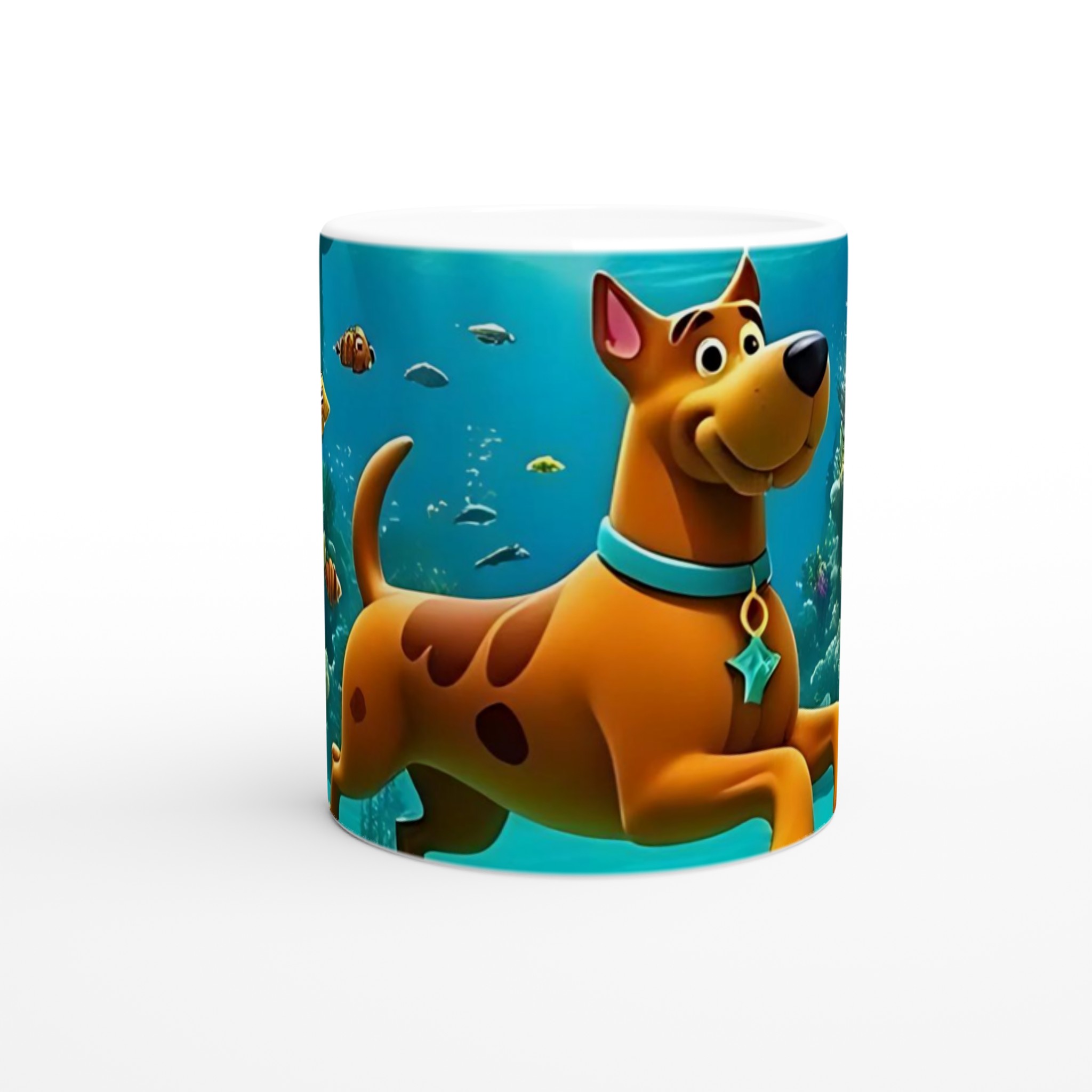 Vit 11oz keramisk mugg med färgsprakande undervattensäventyr och lekfull hunddesign 8 5f6f6344-f6b8-4a7e-9730-eaa87f791463