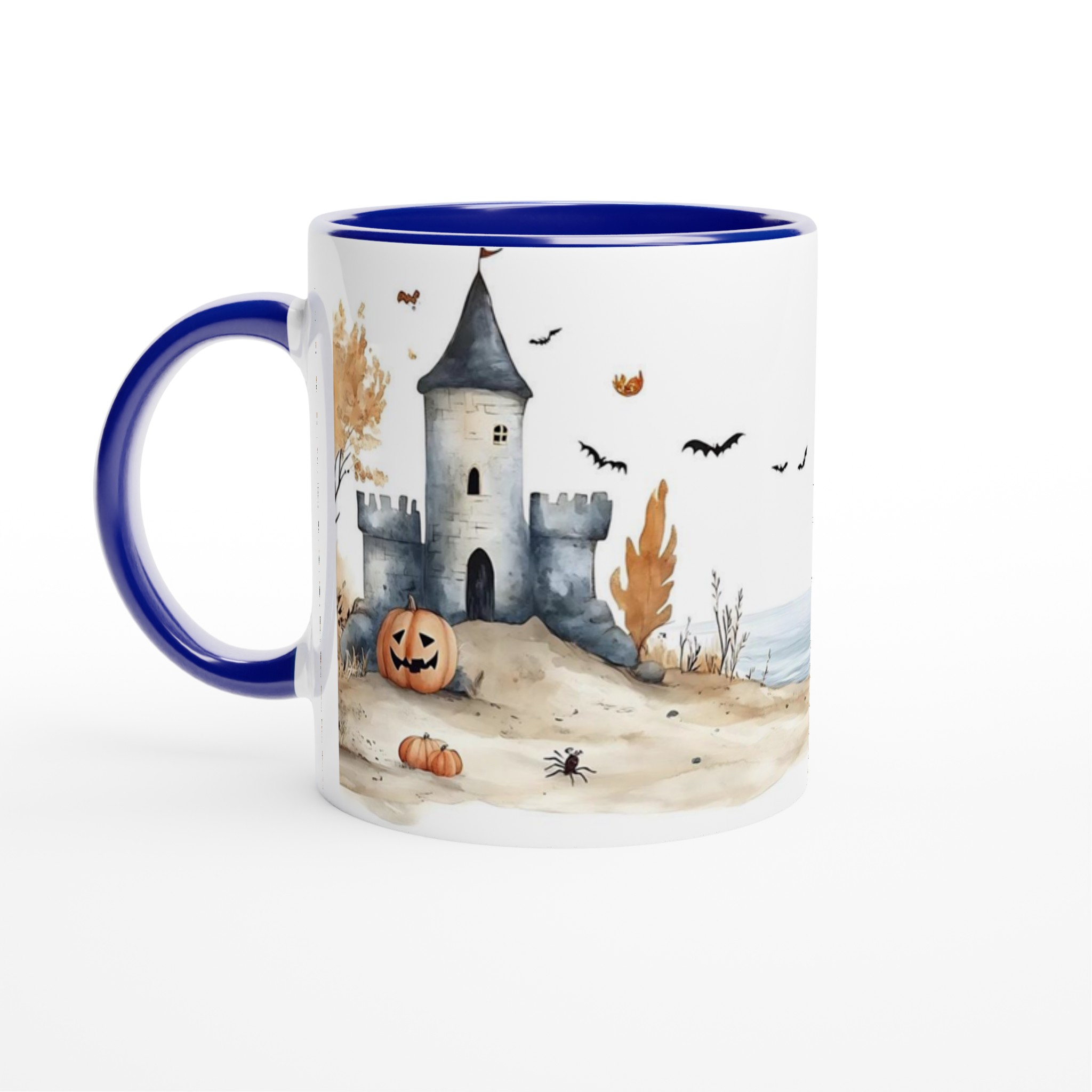 Mystisk Halloweennatt – Akvarellmugg med Slott och Pumpor i Valfri Färg, 11oz Keramik 2 5f7bbe4a-4f61-4556-9c06-f82221c54c16