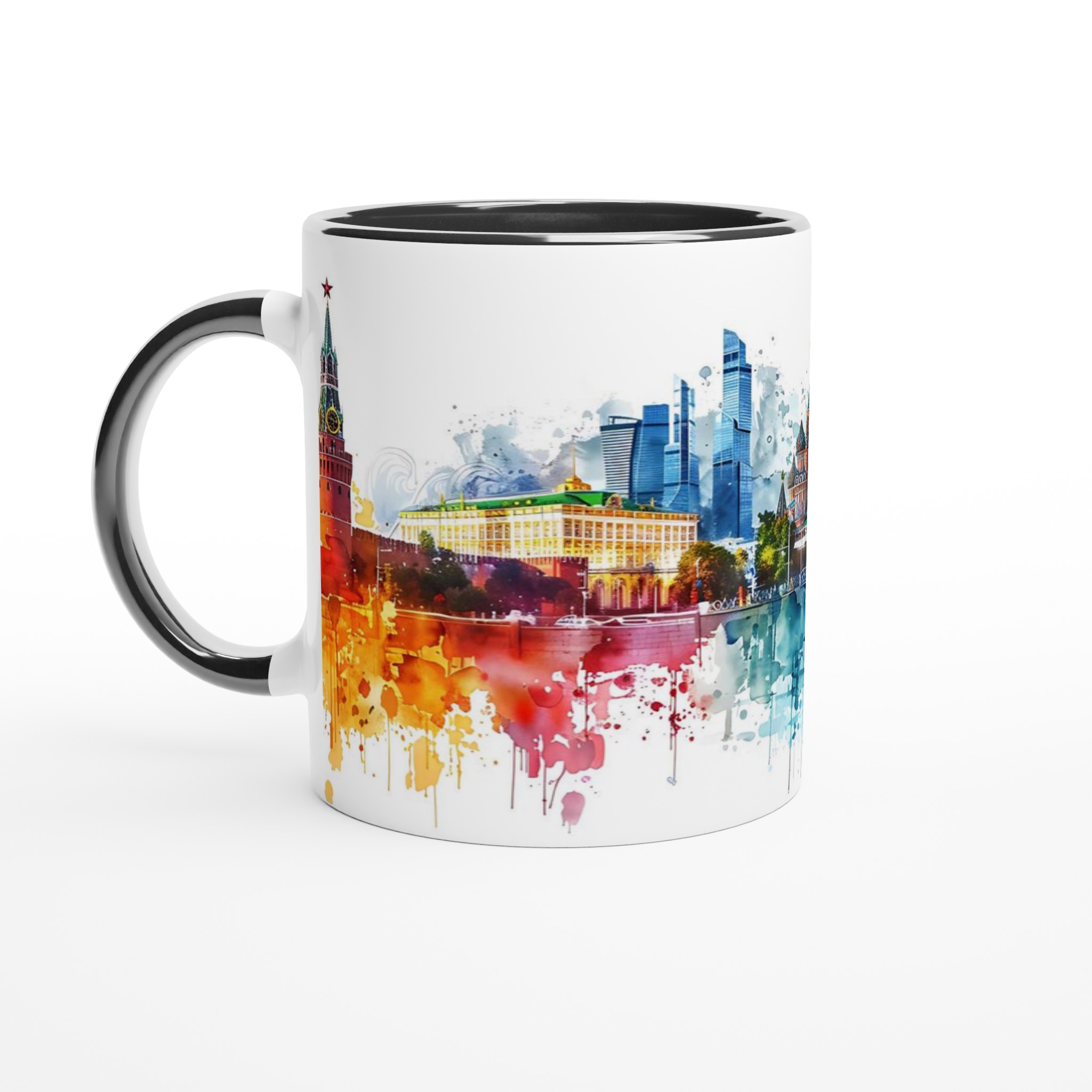 Abstrakt Moskva Stadssiluett Keramisk Mugg - Akvarellstil i Valfri Färg 4 5fa699eb-38fd-4ca9-a879-d52e424b7345