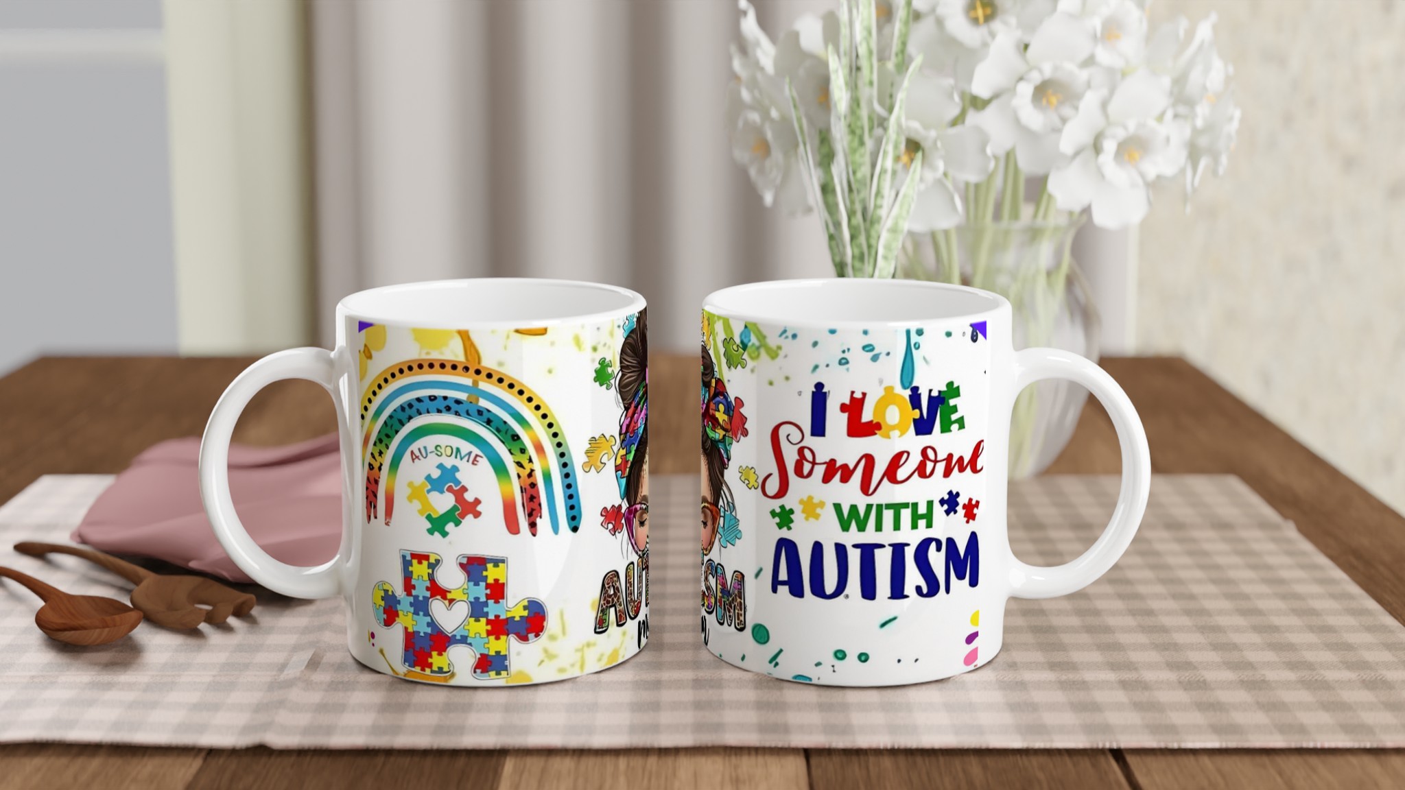 Vit 11oz keramisk mugg med färgstark Autism Mom-design – välj bland sju livfulla keramiska färger 10 5fa7e11a-8ca8-417c-8139-f7c484e24bc9