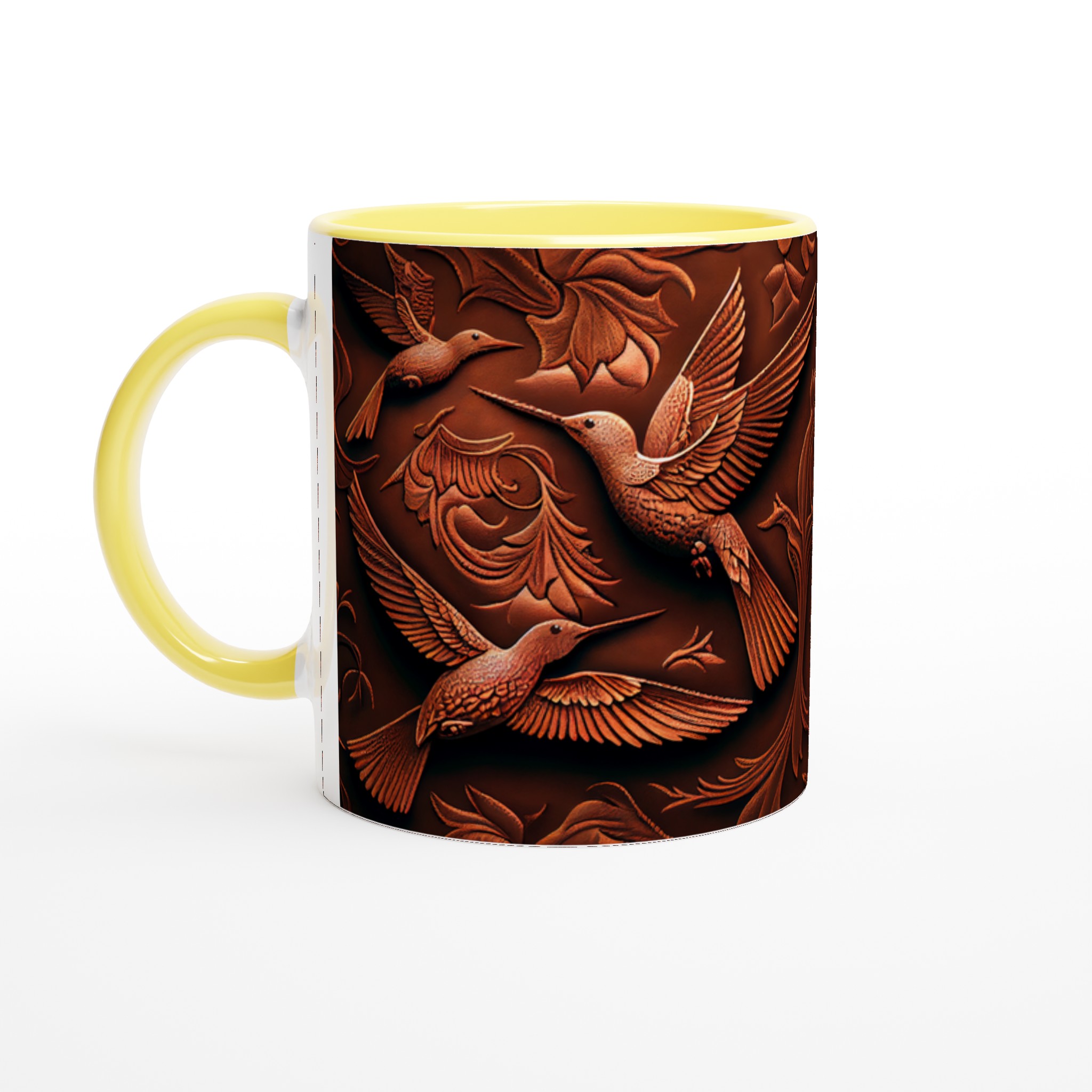 Elegant Ceramic Mug with Intricate Copper-Toned Hummingbird Relief – 11oz in Your Choice of Seven Vibrant Colors 3 607f2ebf-9594-427d-89ce-d3acf0742b09