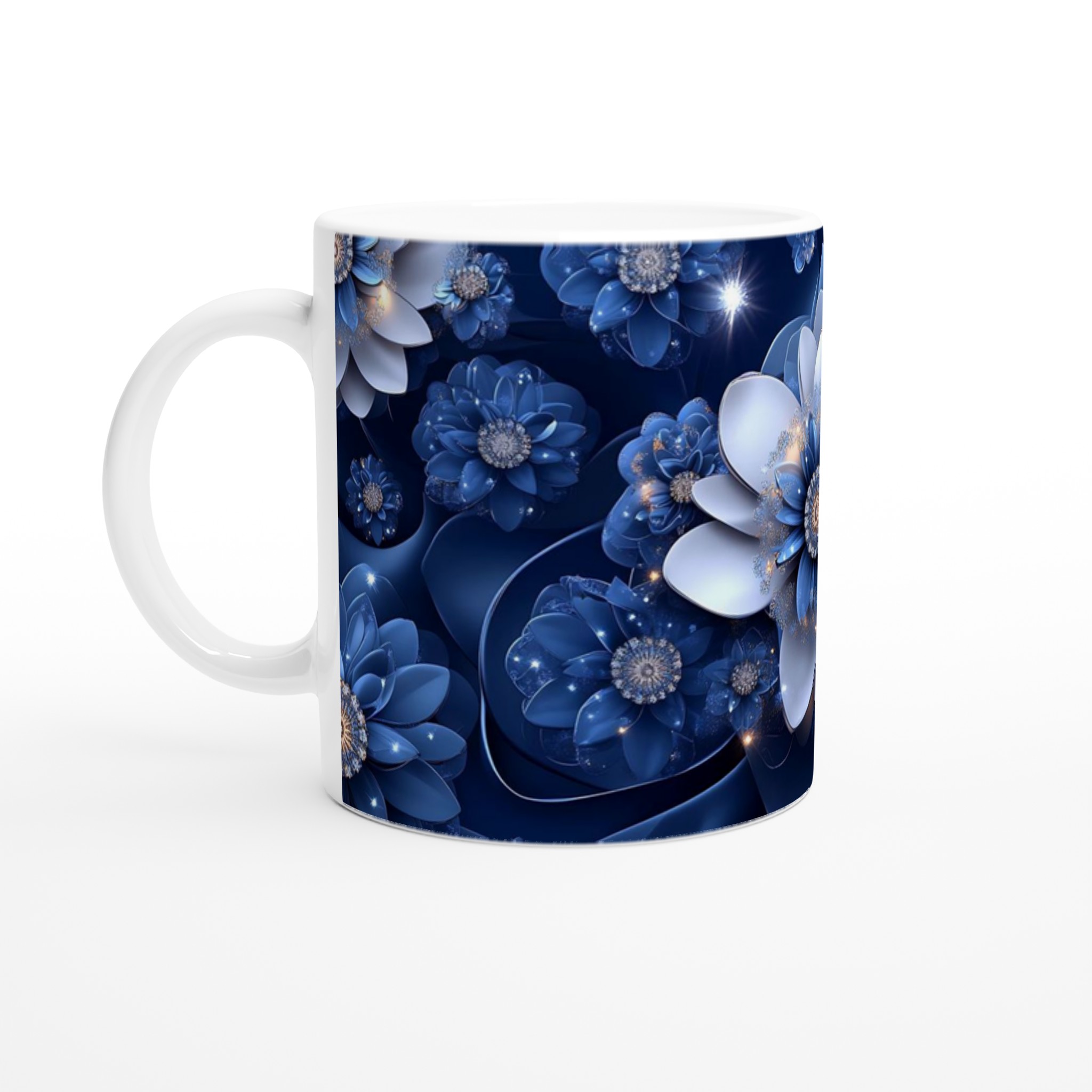 Glittrande Midnattsblå Blomma Keramisk Mugg – 11oz, Välj Din Färg! 1 6083c07a-5c9d-452e-9006-22397b11a818
