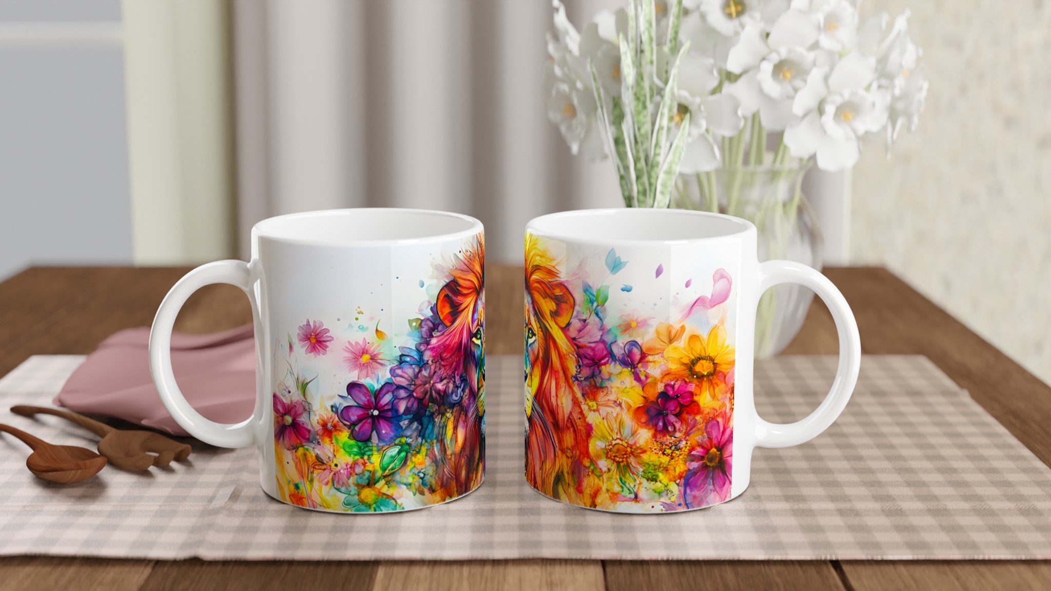 Färgglad Lejon Akvarell Mugg – Uttrycksfull 11oz Keramikmugg i Valfri Färg 10 60f727e4-de84-4b0b-83c3-f7ef4d6e7d49