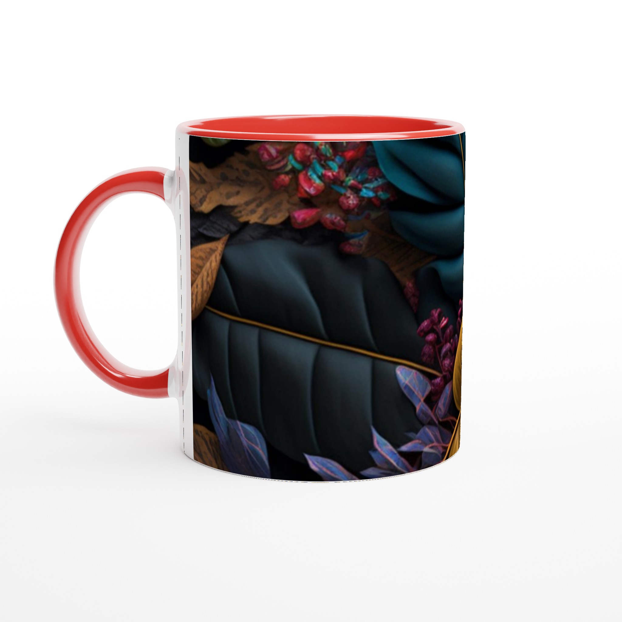 Vit 11oz keramisk mugg med konstnärligt bladmotiv i eleganta färger 5 61960ef7-5f76-42ca-ac37-363c9cc38bb6