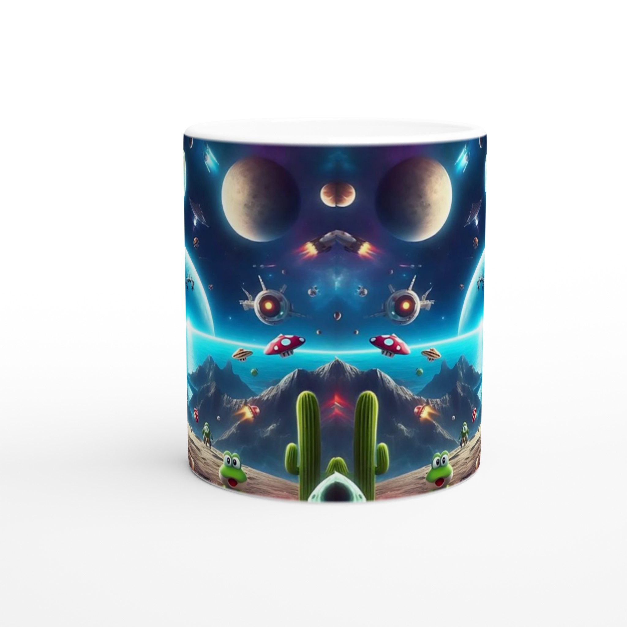Vit 11oz keramisk mugg med färgstarkt rymdäventyr - välj din favoritfärg 8 61b0b9bd-9420-42d5-bb20-9ed9563bf017