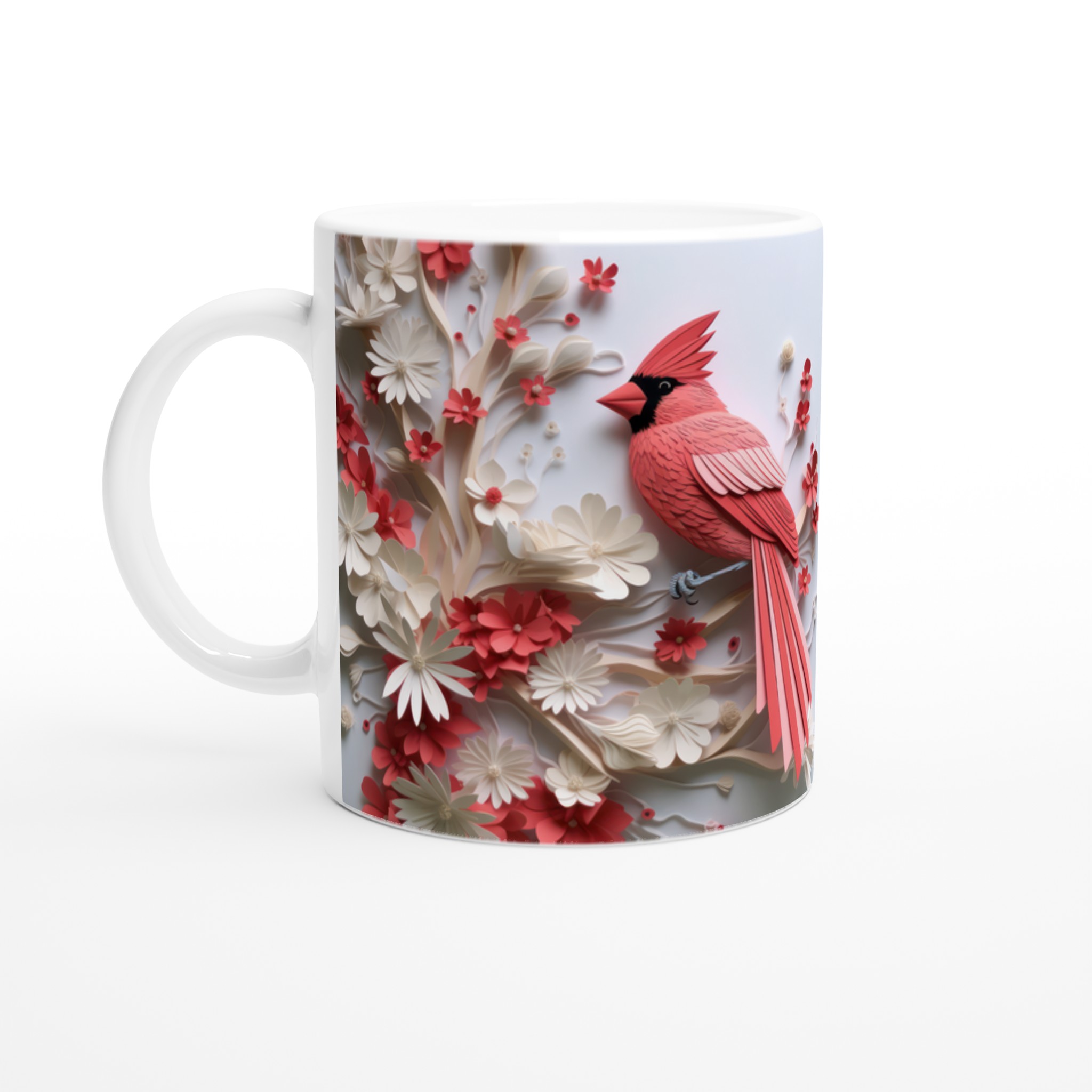 Vit 11oz keramisk mugg med elegant röda kardinaler och blommor – välj din favoritfärg 1 61baec7a-562c-4905-81b3-0fa7510856c9