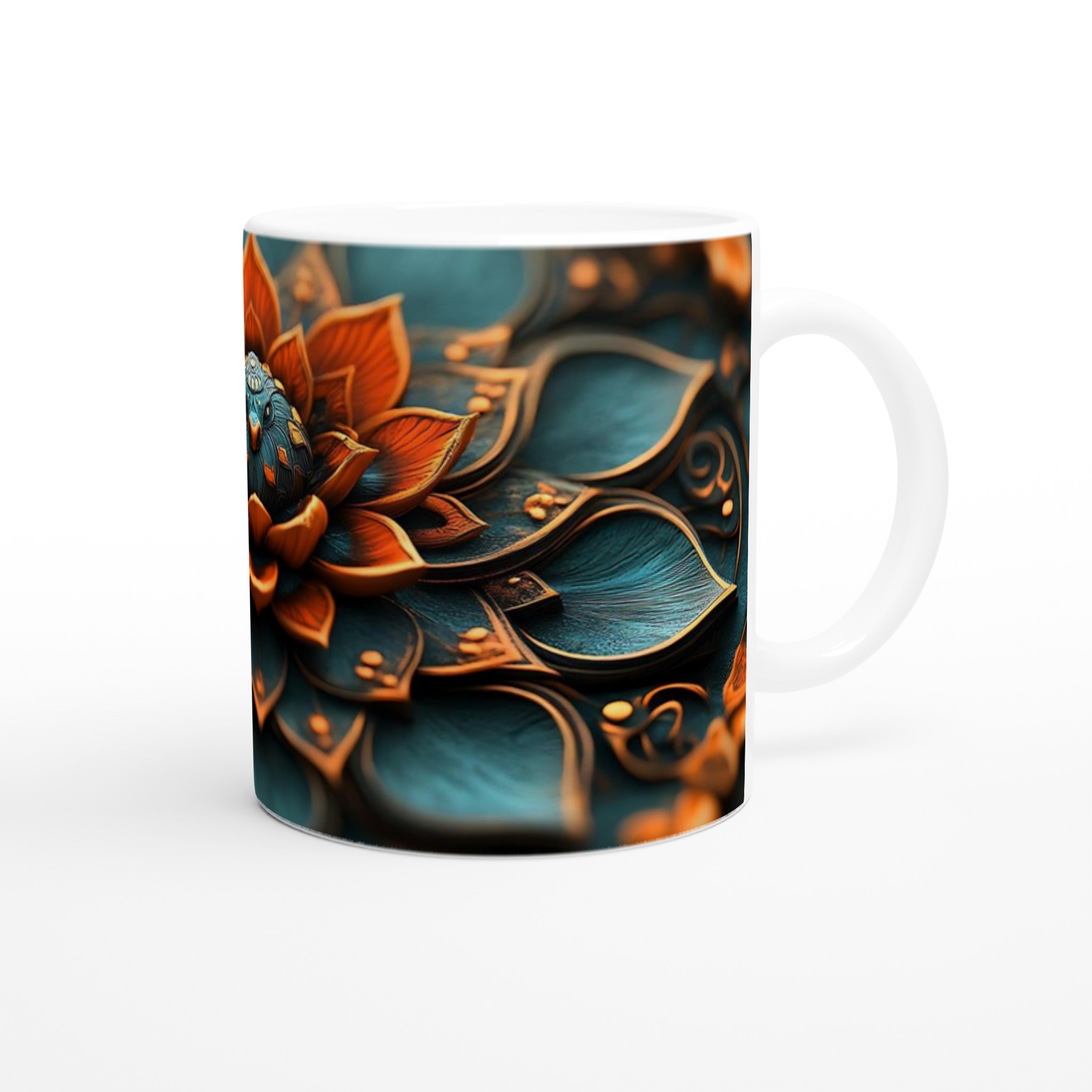Abstrakt Mandala 11oz Keramikmugg – Teal och Guld Design 9 621becd4-95fb-4f7a-8e21-a6a2052b7032