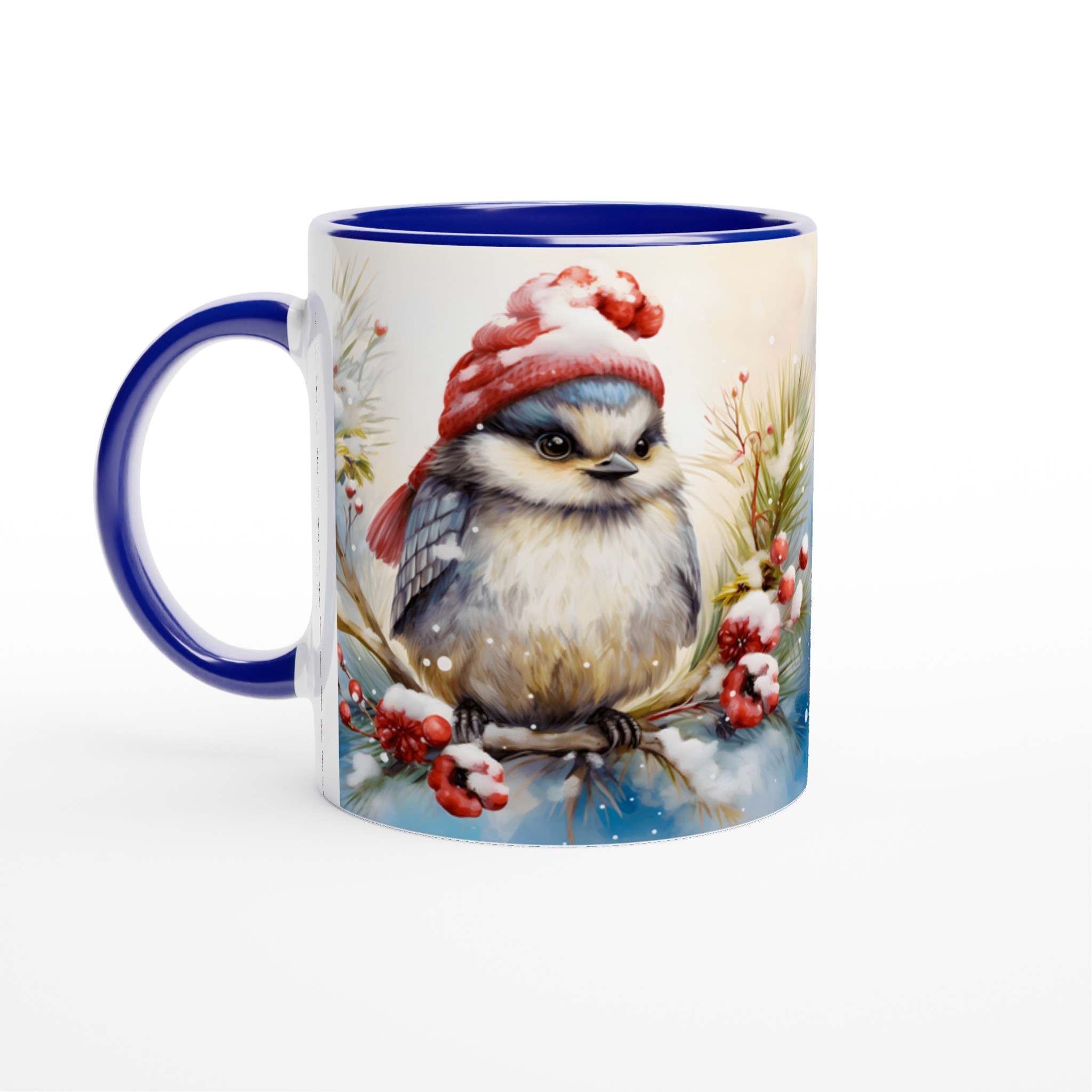 Vinterfågel Keramikmugg - Charmig design med tomteluva och snöiga bär, tillgänglig i 7 färger 2 629454b5-1729-4a45-bde3-b3e493e2a195