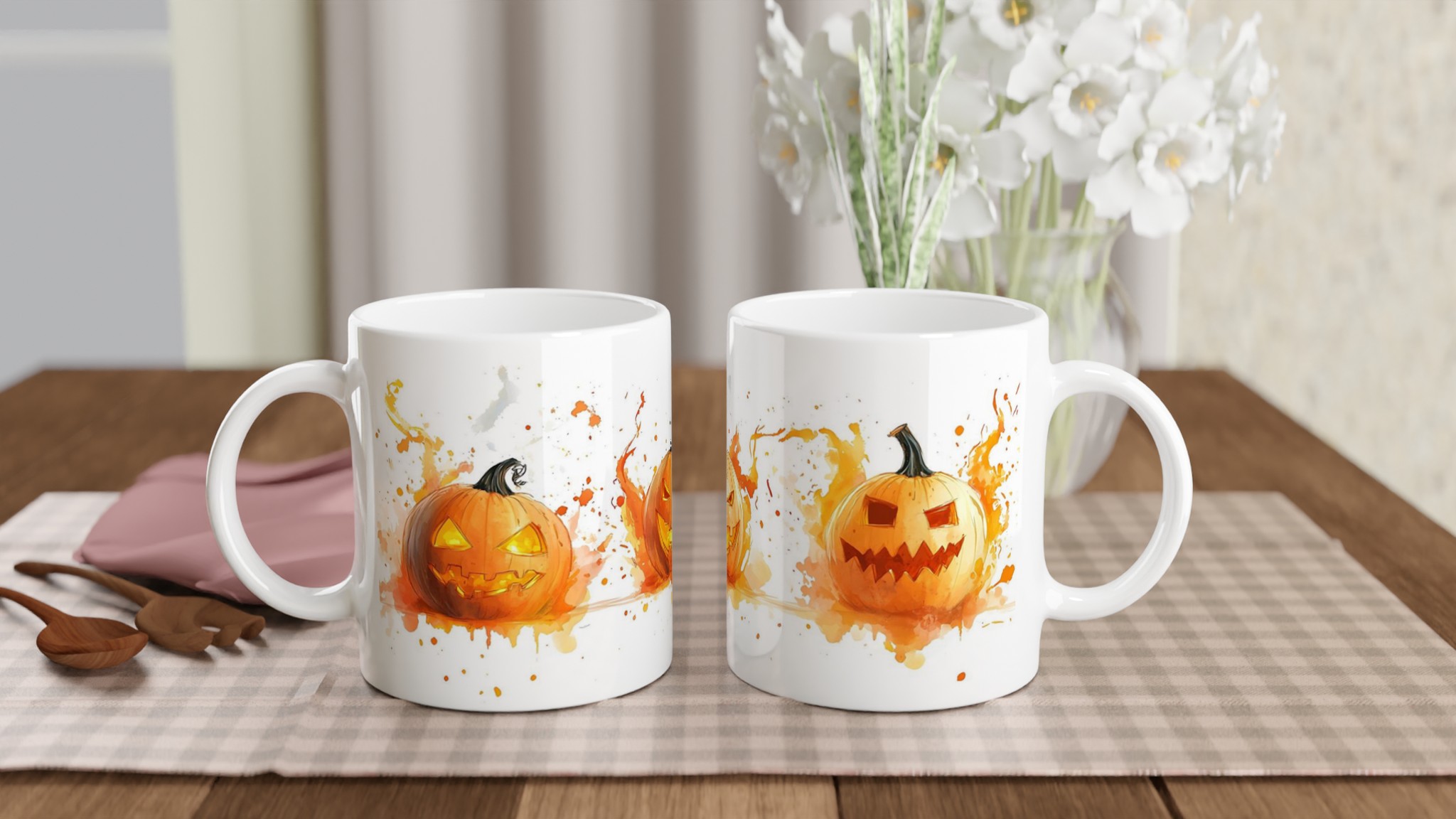 Skrämmande Jack-O'-Lantern Keramikmugg – Halloween Vattenfärg Design, Välj din Färg 10 62e69564-5b0e-4aba-acb7-380fb35d81e5