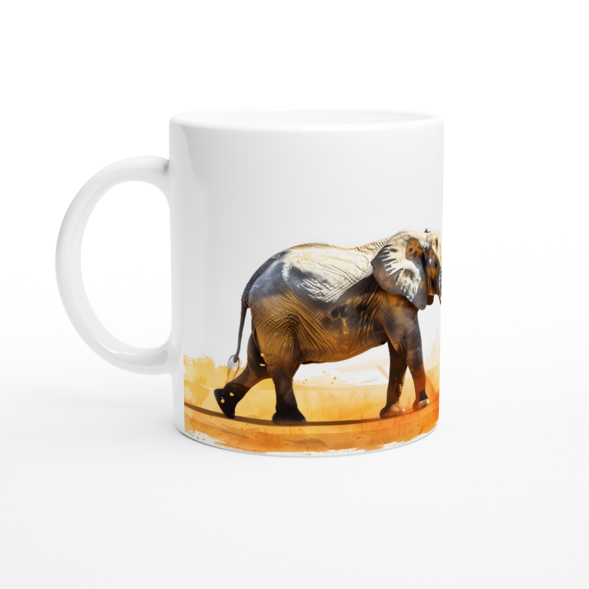 Mugg "Safari Elegans": Akvarellinspirerad Elefant i Livfull Orange – 11 oz Keramikmugg 1 62ea7d82-2669-4e4f-8db5-2c007e89f05b