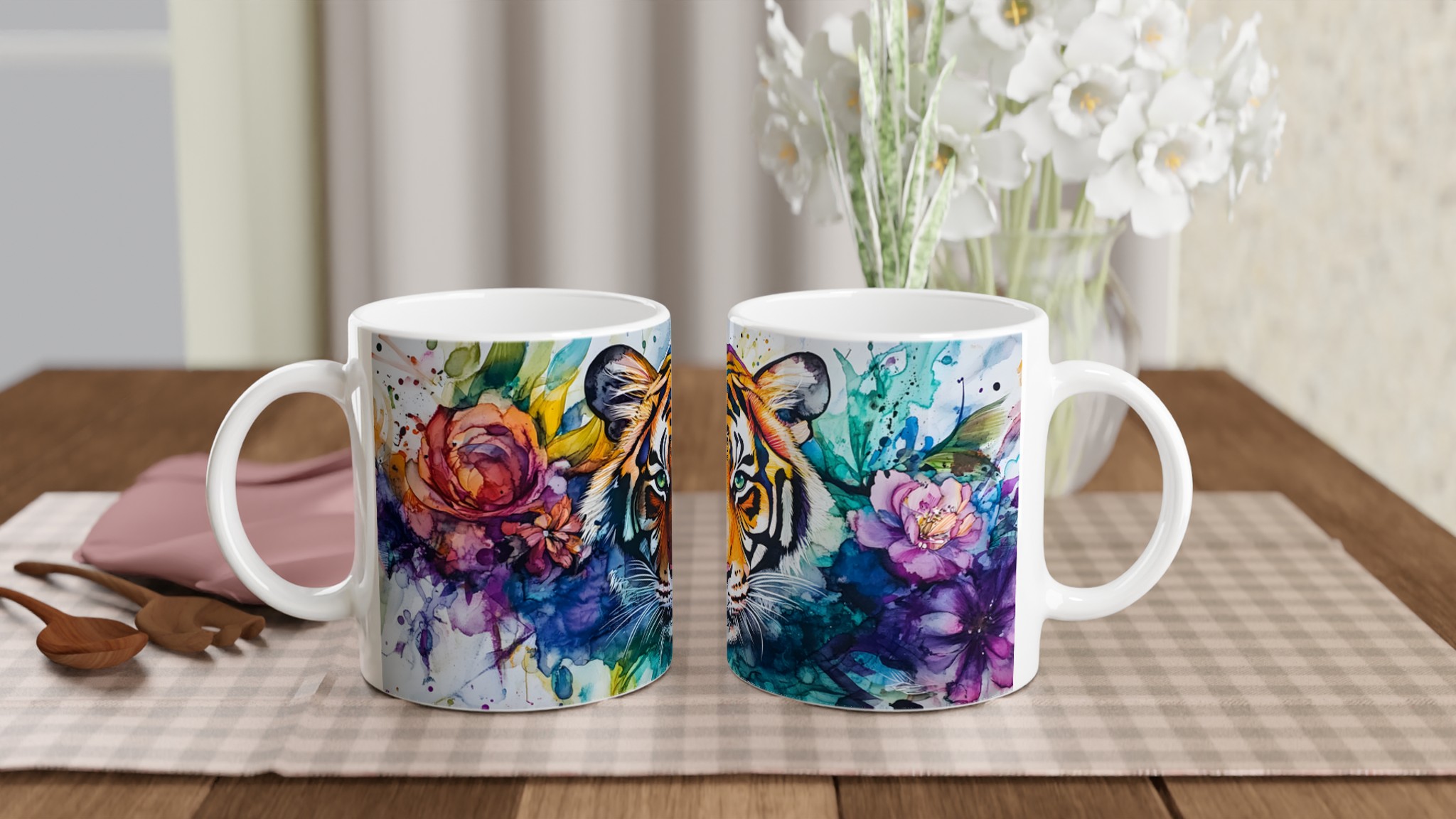 Konstfull Tiger Mugg: Färgstark Akvarell Design, 11oz Keramik – Välj Din Färg! 10 63062654-891a-4dd5-a281-a65de94cac4a