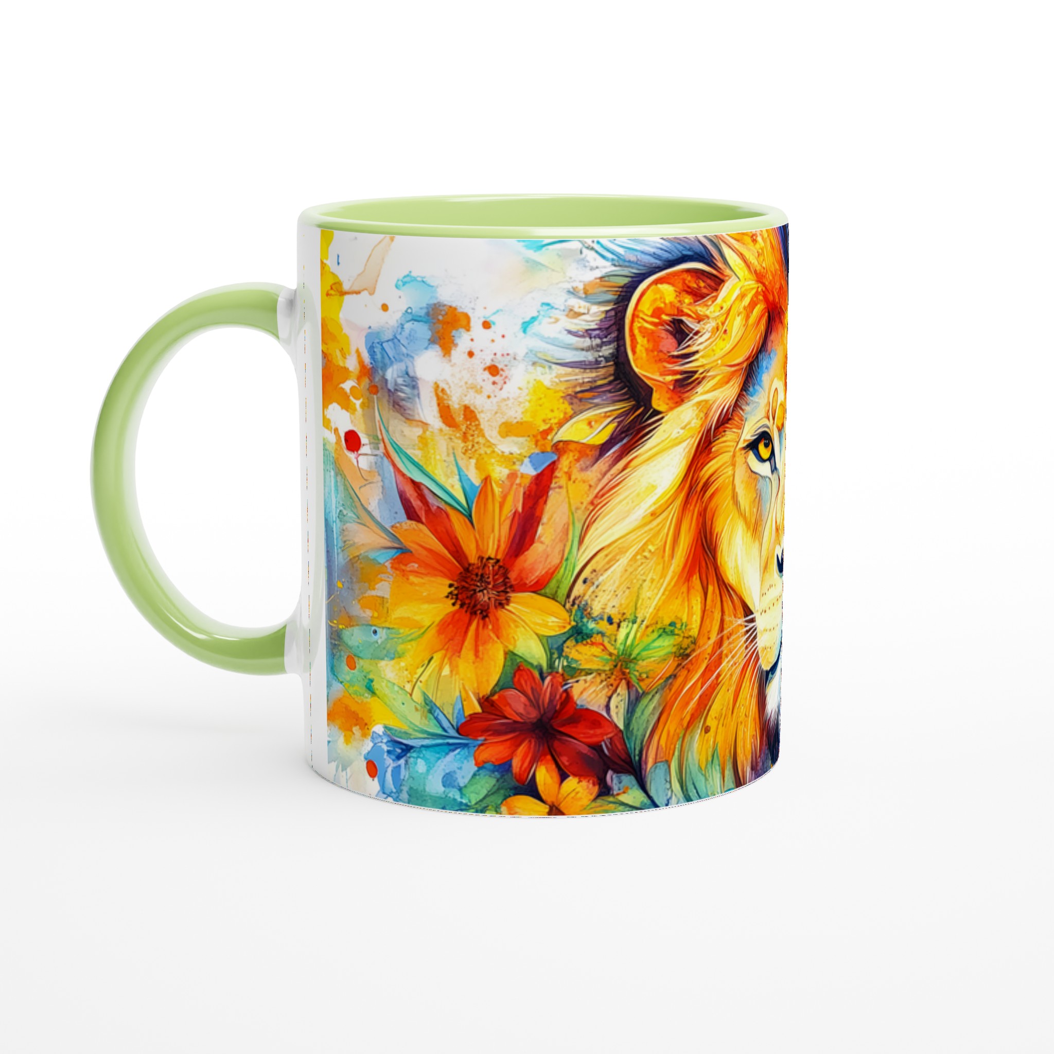 Vit 11oz keramisk mugg med levande lejonmotif i ditt val av sju färgstarka nyanser 7 631bc4cf-391b-4c17-bba3-bb6b8e5e2799