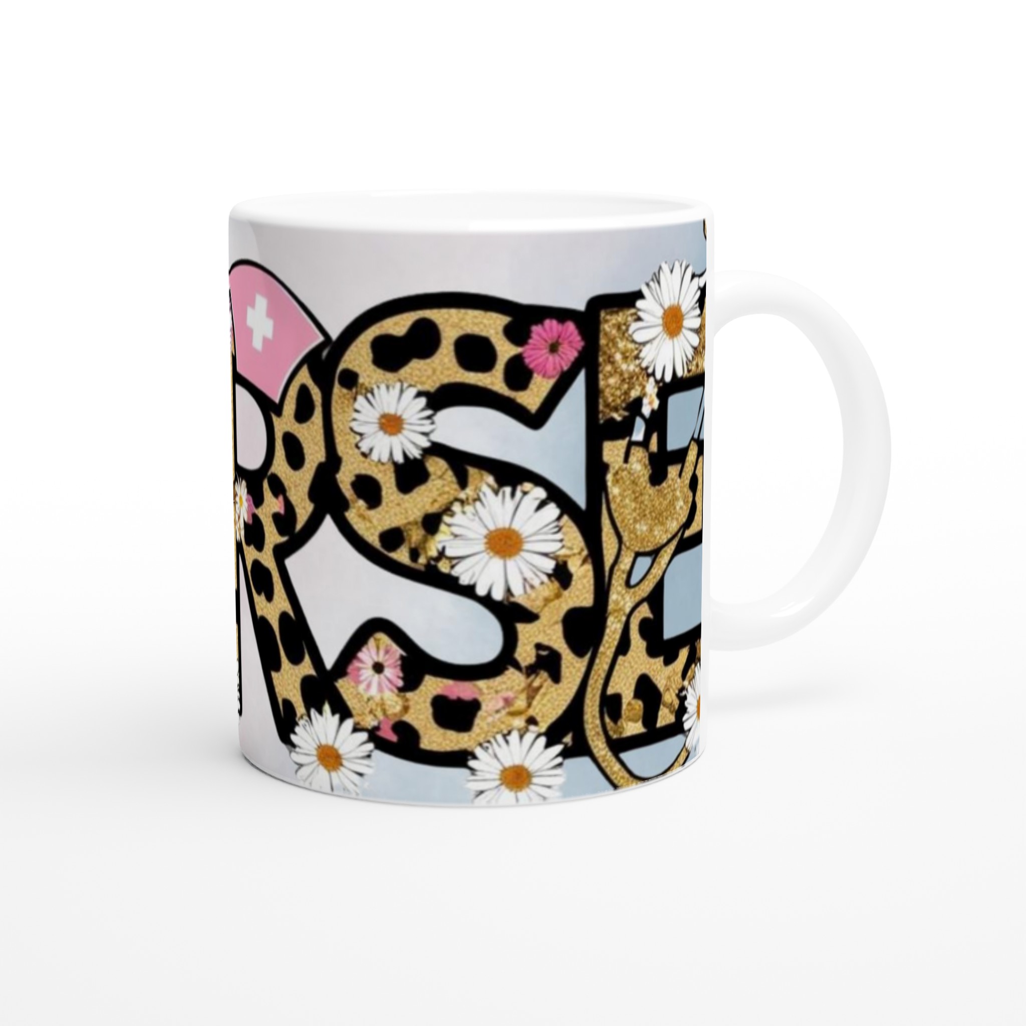 Vit 11oz keramisk mugg med gnistrande leopardmönster och blomsterinspiration – välj din favoritfärg 9 63449ceb-4b3c-439e-b785-aaa56a585306