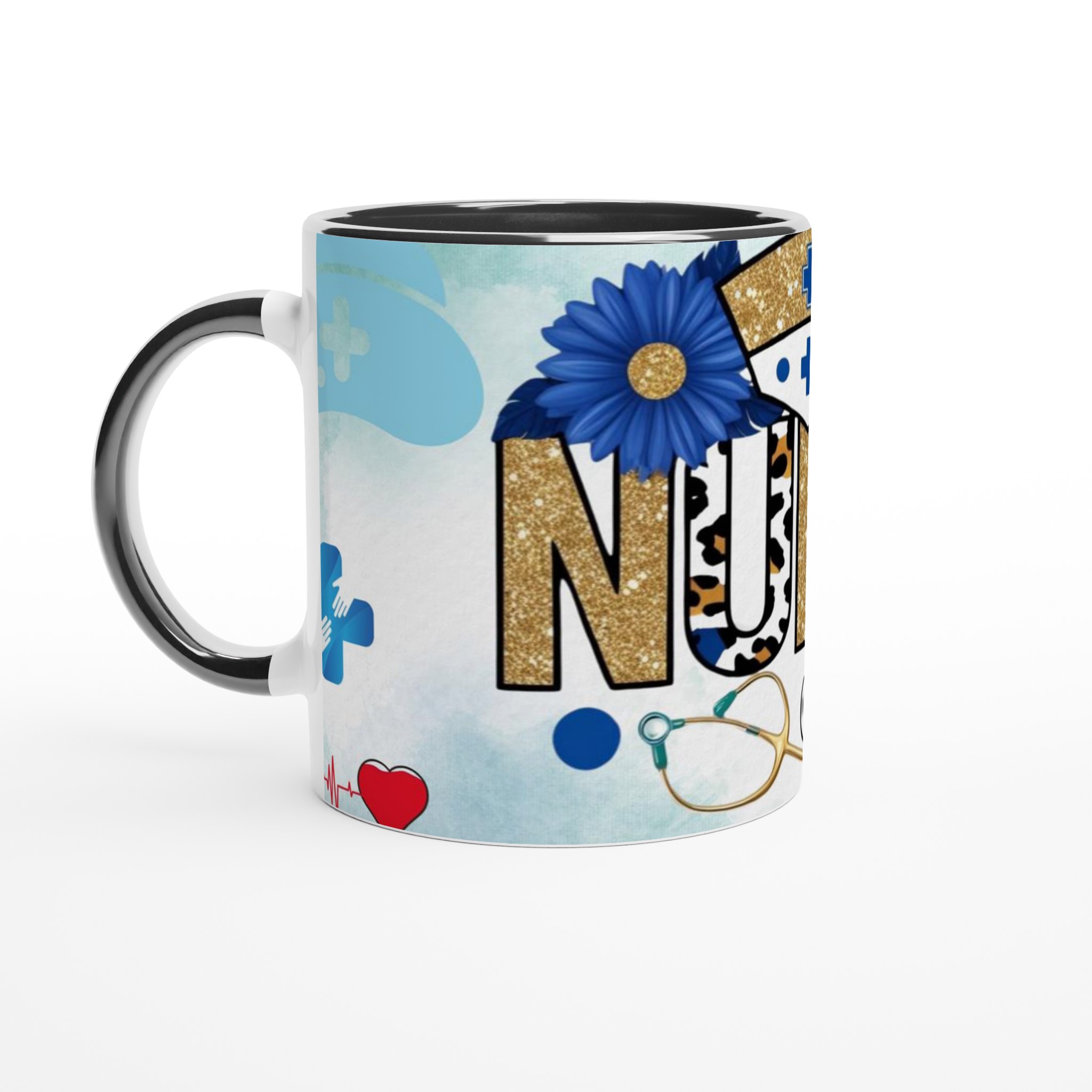 Stilren Vit 11oz Keramisk Mugg med Nurse-design i Guld, Leopard och Blått – Välj Din Favoritfärg! 4 635a6d7e-1ae7-4a3b-91cc-20d5b03a8b6c