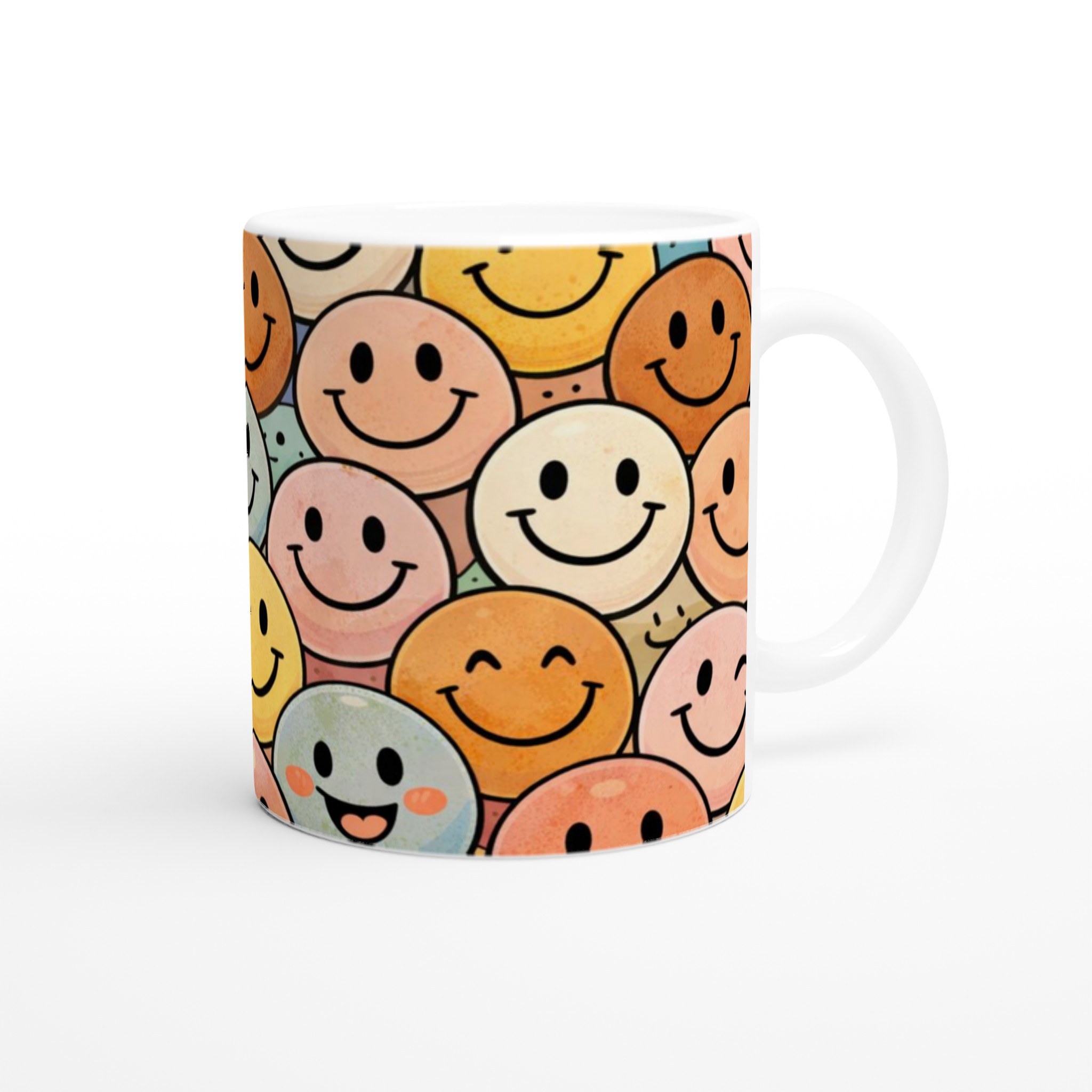 Vit 11oz keramisk mugg med lekfulla smileys i varma pastellfärger – välj din favoritfärg 9 63d2c4c4-417b-466a-9005-3ca2d9440b7c