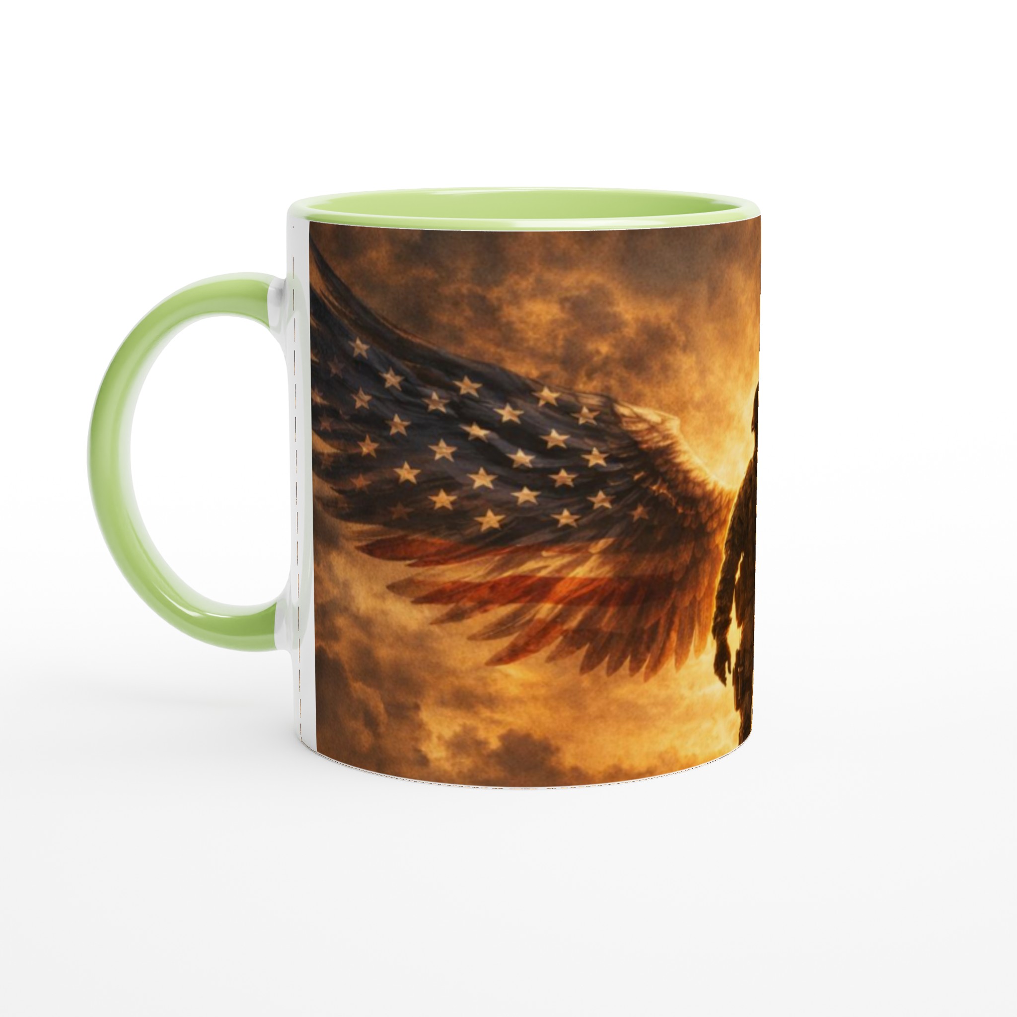 Vit 11oz keramisk mugg med patriotiskt ängelmotiv – välj din favoritfärg för kraftfull stilstilståndning 7 63d300fb-ac87-4785-984e-4b4e14b97900