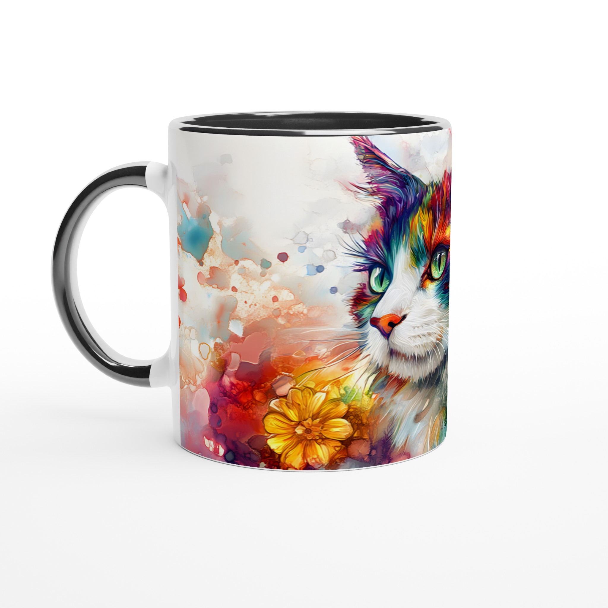 Konstfull Färgexplosion: 11oz Keramisk Mugg med Vibrerande Kattmotiv – Välj din Favoritfärg! 4 640168ad-59ea-4ed1-9897-3ed8af406604
