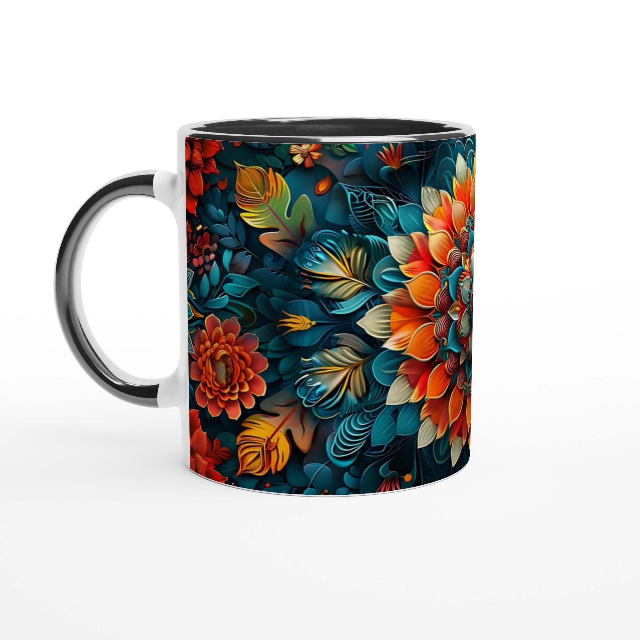 Tropisk Färgexplosion – 11oz Keramikmugg med Levande Blomdesign i ditt Val av Färg 4 6412410c-19ce-422c-84a6-88b4e76f29cc