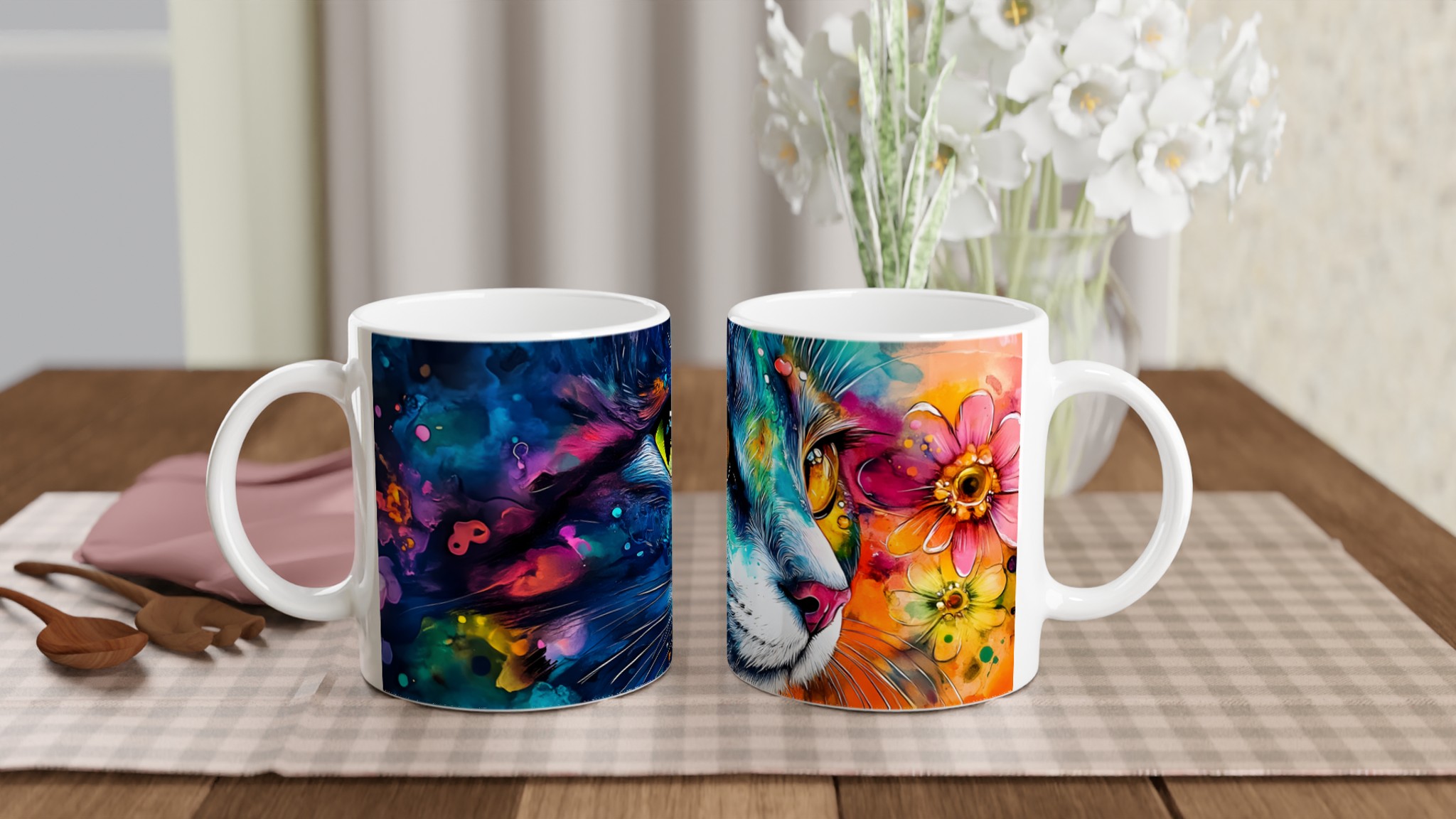 Konstfull Kattmugg: Levande Akvarell & Blommor – 11oz Keramisk Kaffemugg i Valfri Färg 10 641fbe1f-7b61-41d9-890c-5d23567a2d8e