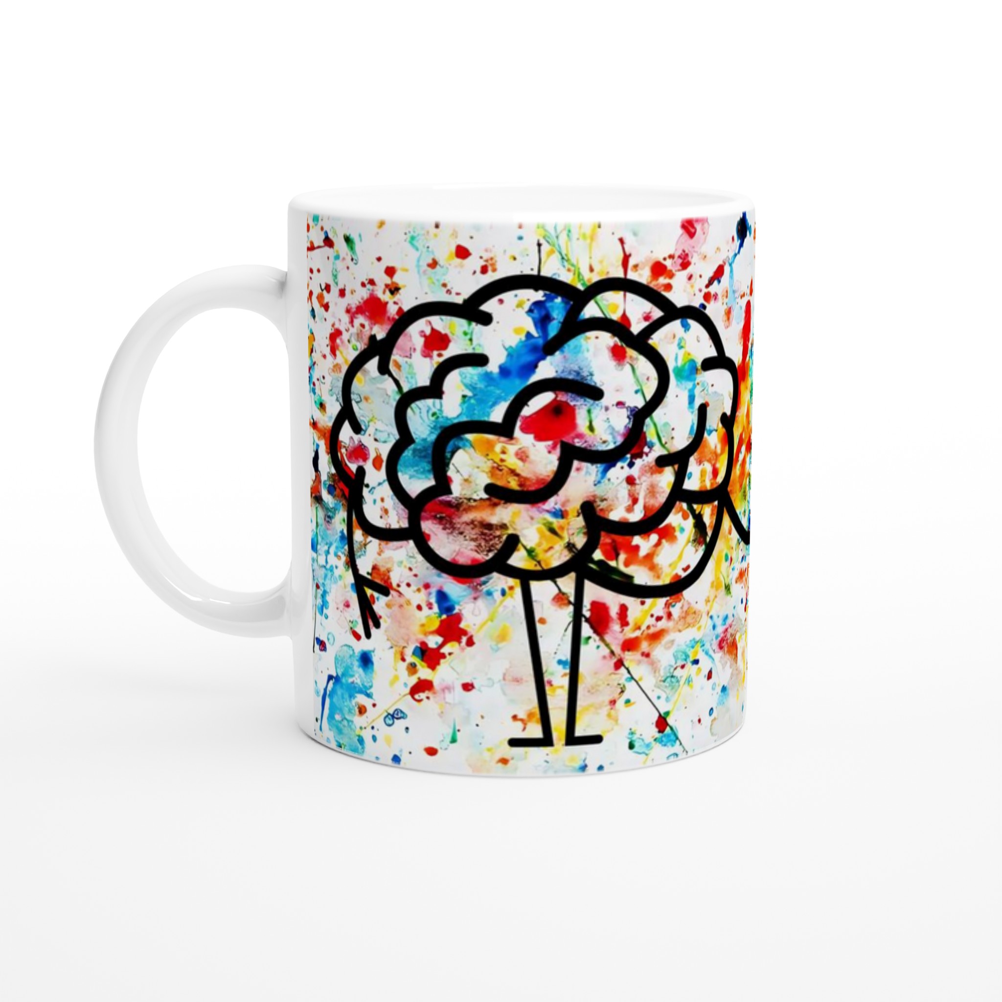 Vit 11oz keramisk mugg med färgsprakande kreativt hjärta & hjärna-motiv i flera färger 1 64fa2e4c-6668-4b4f-8cac-23ecac20c6df