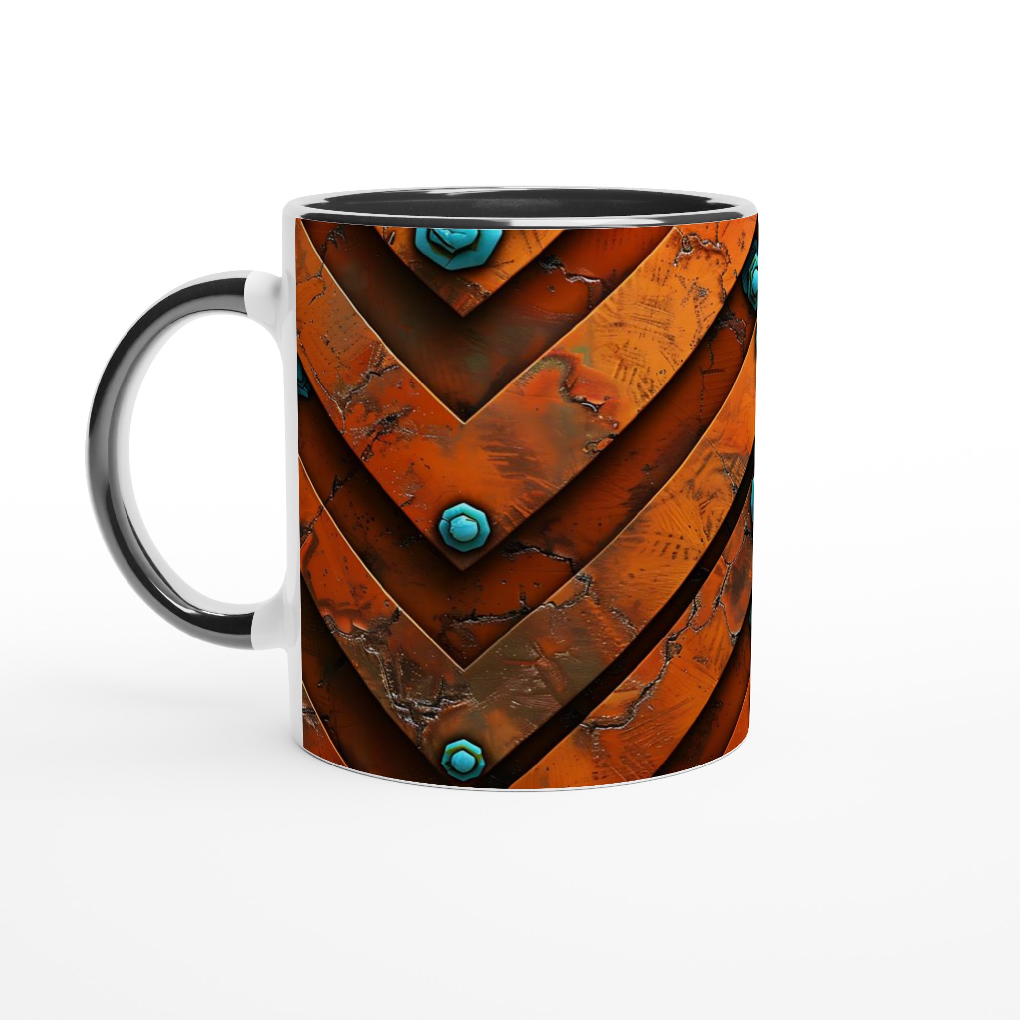 Vit 11oz keramisk mugg med rustik orange & turkos design – välj din favoritfärg 4 64ff2f7b-e0bf-4515-b0ef-a9571dc523c2