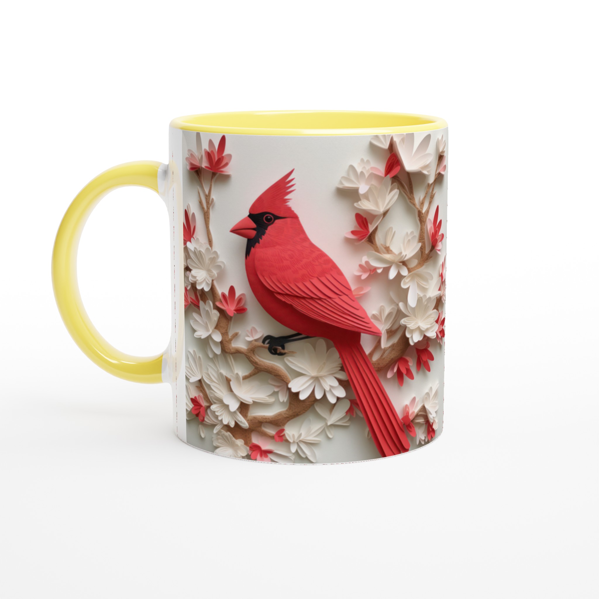 Vit 11oz keramisk mugg med elegant rött kardinalfågelmotiv – välj bland sju färgstarka keramiknyanser 3 651cfcd0-33e8-4627-b053-1be74af41545