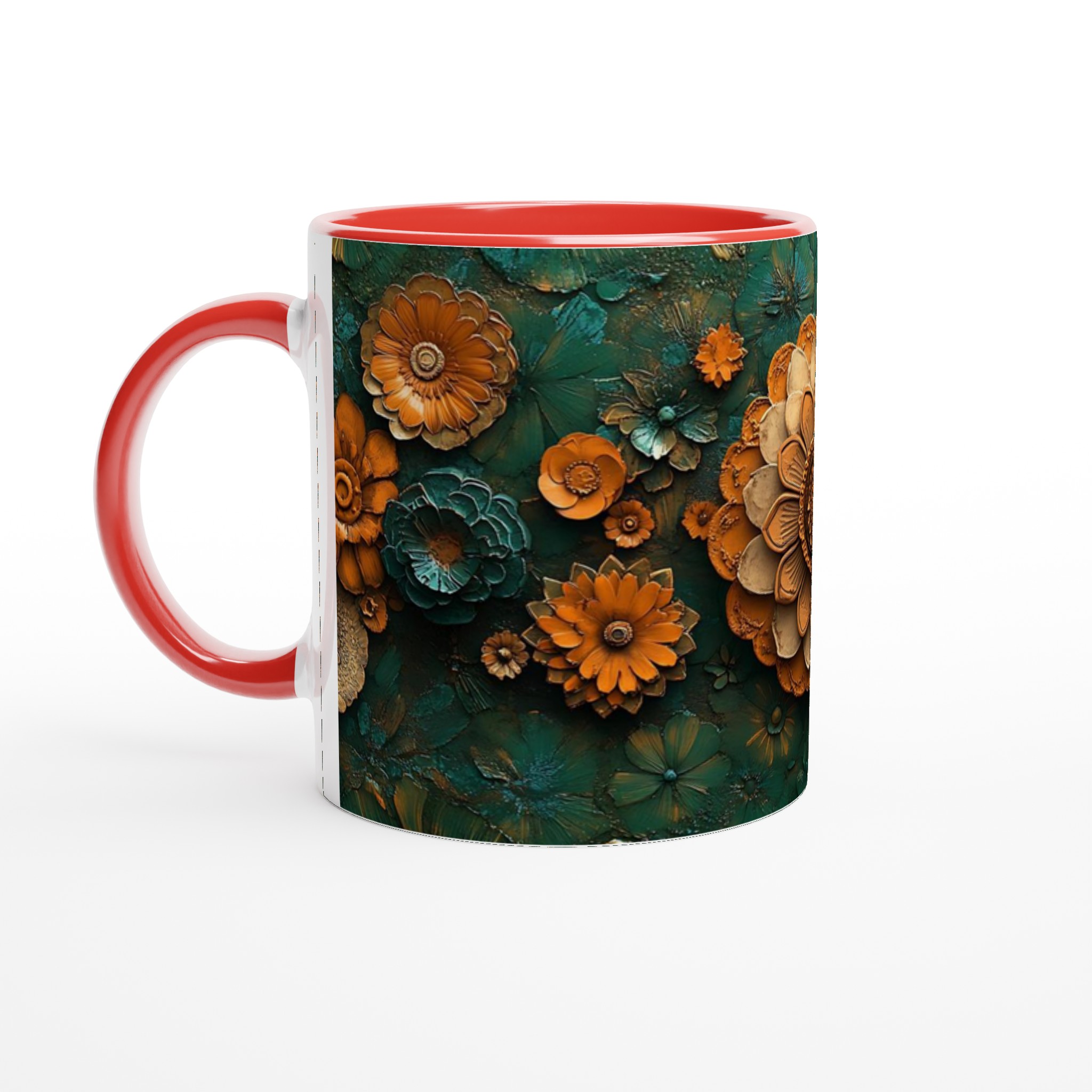 Mönstrad 11oz Keramisk Mugg - Blommönster i Bränd Orange och Teal 5 651e57c5-098c-469c-9524-3cefcd969a9d