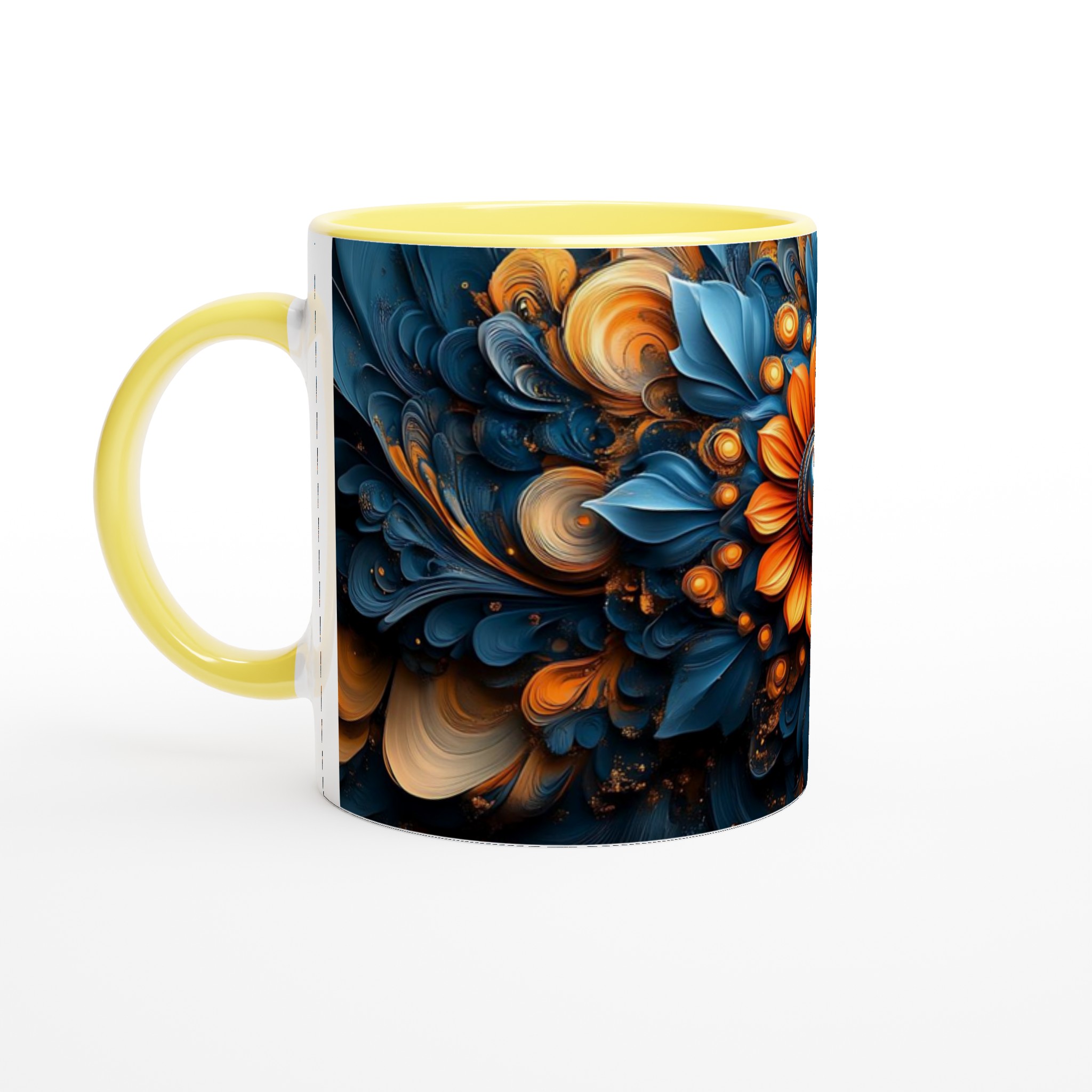 Abstrakt Blommig 11oz Keramisk Mugg – Konstnärlig Design i Blått & Orange, Välj Din Favoritfärg! 3 656d4eda-dfc1-413e-b152-882cac774f42