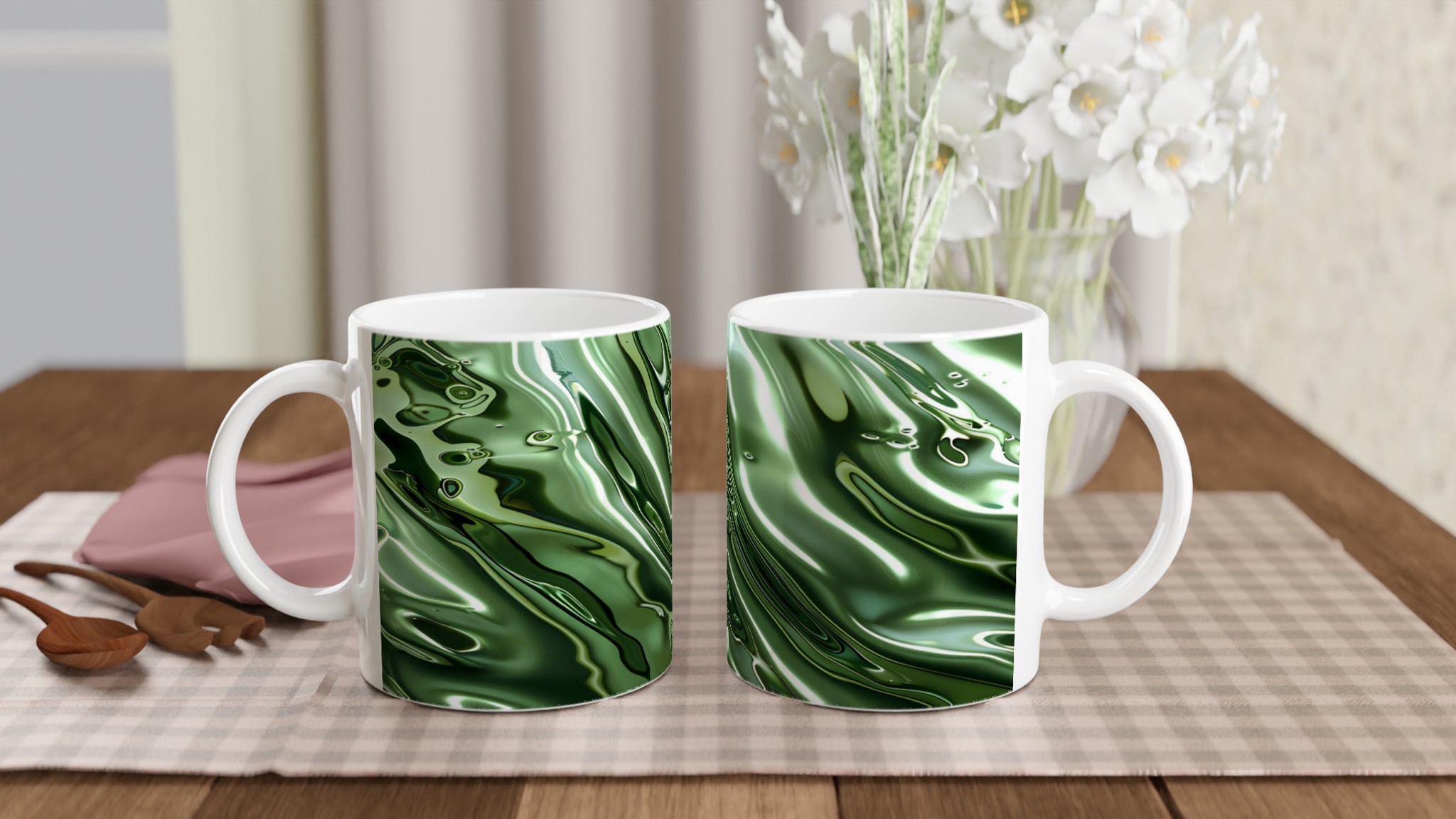 Abstrakt Grön Metallisk Våg 11oz Keramisk Mugg – Reflekterande Glans för Din Dryck 10 65a7c0aa-21e5-47c7-b27c-1f0660839ecd