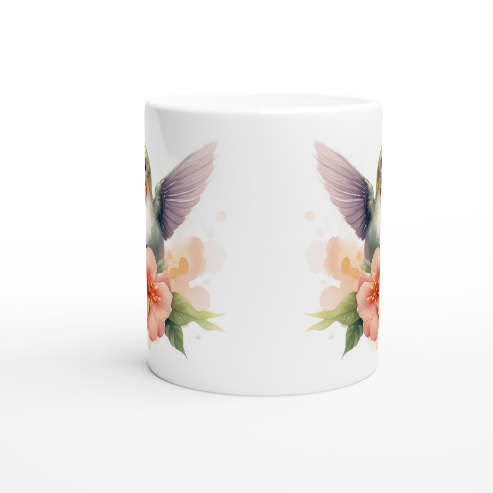 Vit 11oz keramisk mugg med blomstrande kolibri i mjuka pastellfärger – välj din favoritfärg 8 65b90553-9530-4941-92fc-c2df863c3815