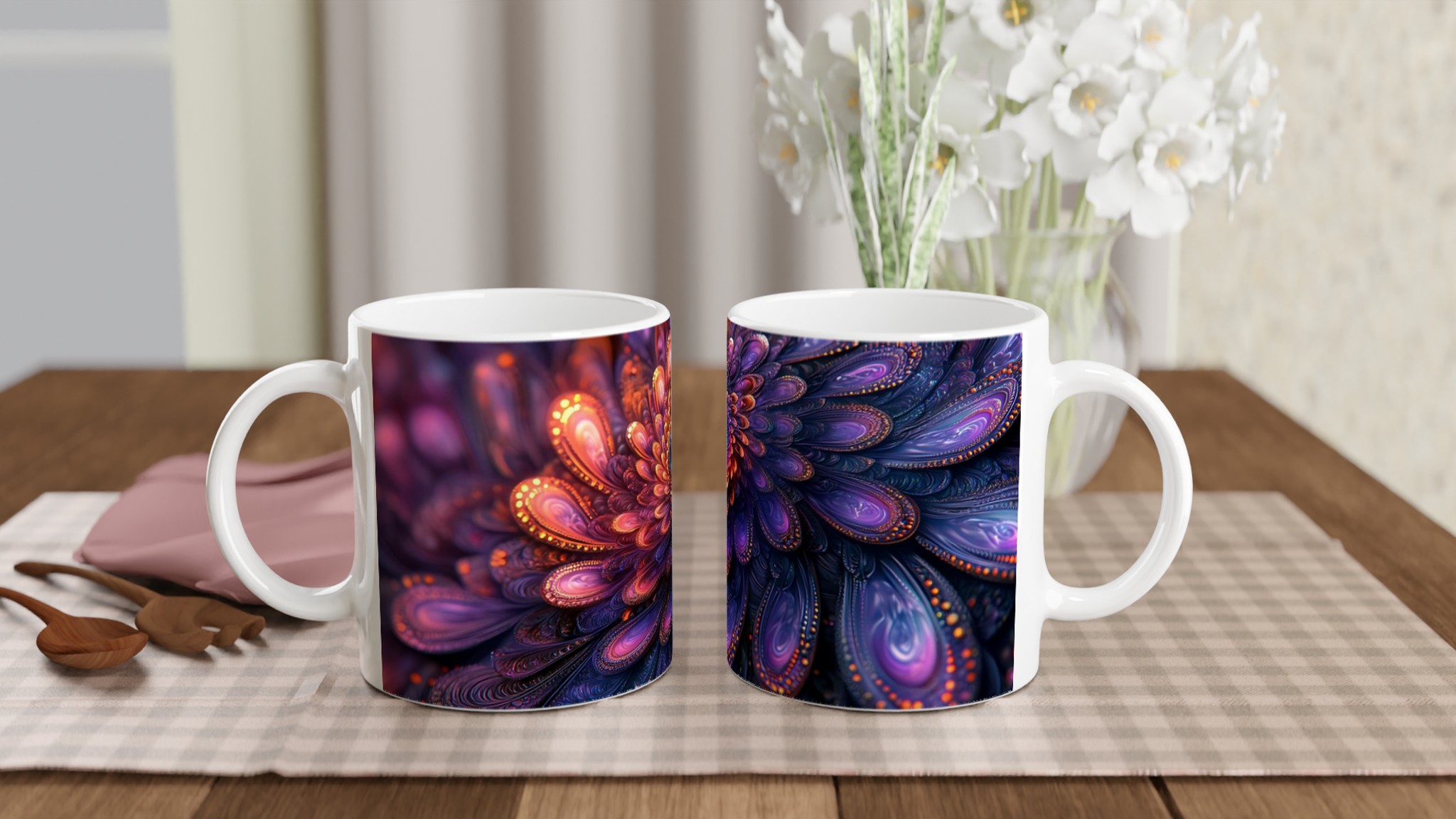 Kosmisk Blomster Keramisk Mugg – 11 oz Vit – Upplev Magisk Design i Varje Klunk 10 66400ca7-5841-4f48-b2ab-a0d751b5af72