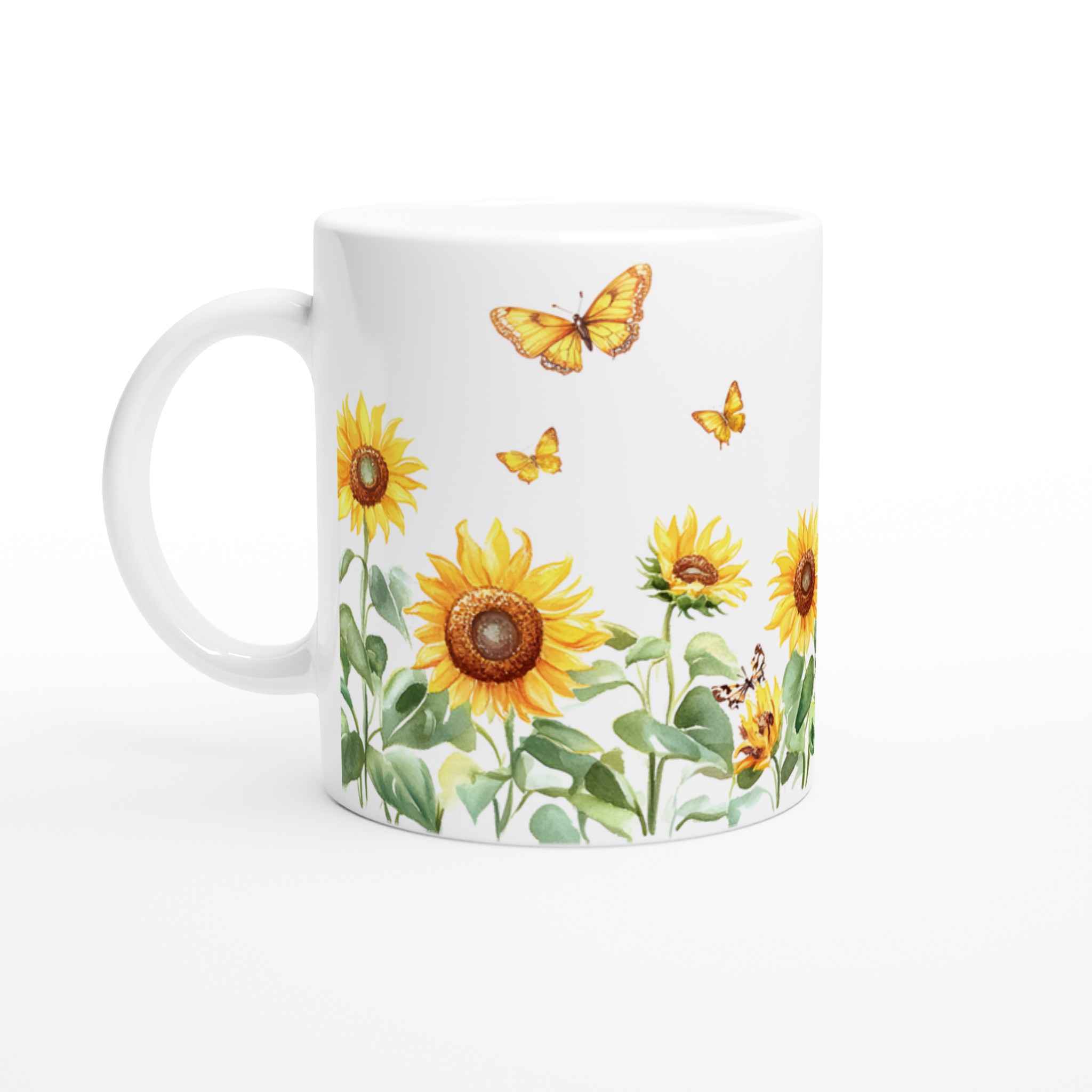 Solros- och fjärilsmugg – Keramisk 11oz kaffemugg i ditt val av 7 färger 1 664b65f6-e5df-4806-8de3-39cff1fdcafd