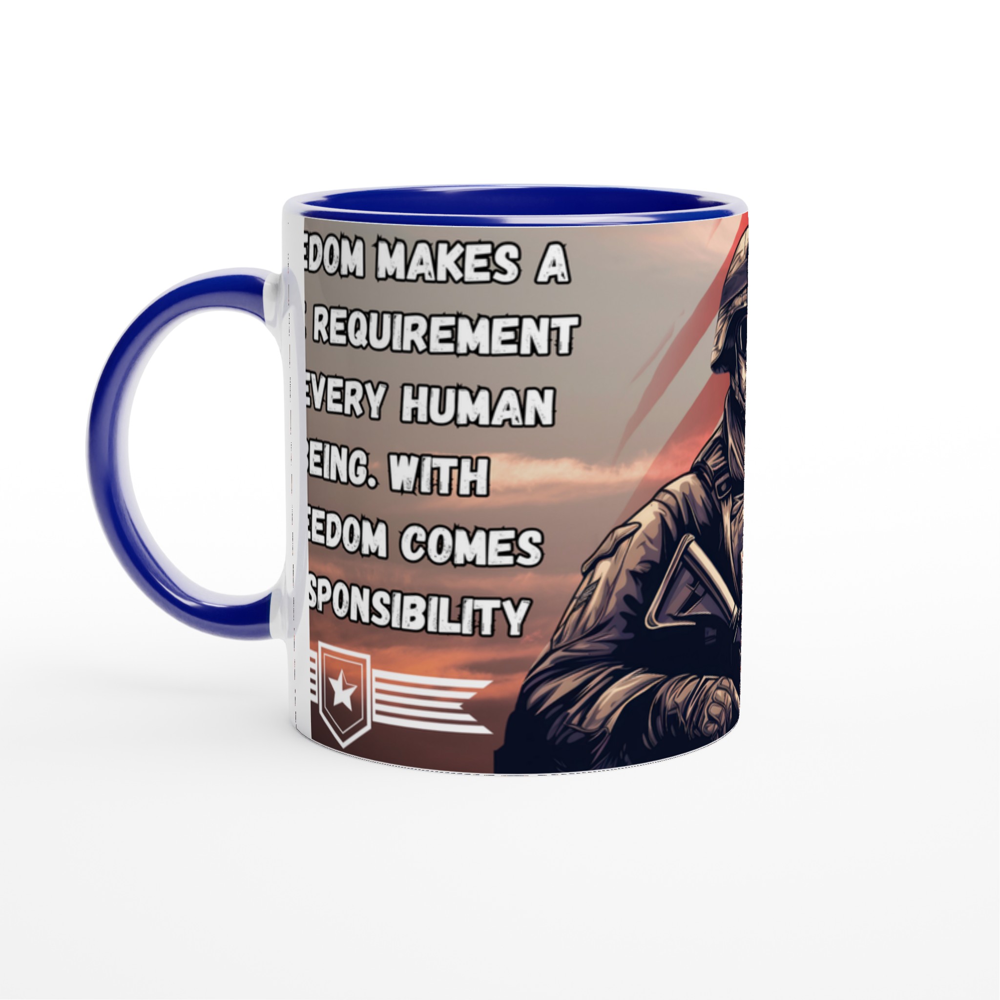 Vit 11oz keramisk mugg med patriotiskt soldatmotiv – välj bland 7 livfulla keramiska färger 2 664d52a4-0a01-474a-8f00-524f43bd48b8