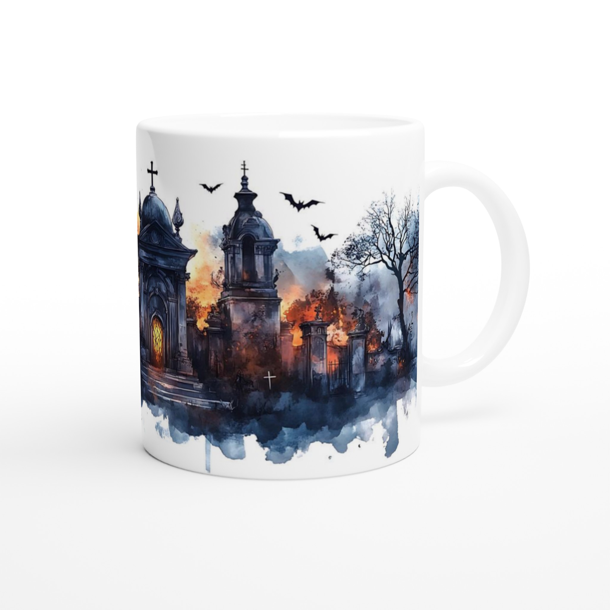 Mörk Romantik Keramisk Mugg – Gotisk Kyrkogård Akvarell i Eldiga Nyanser – 11oz Favoritmugg i Valfri Färg 9 665c5c85-8f93-4ea0-89c7-1c042f8c7cab