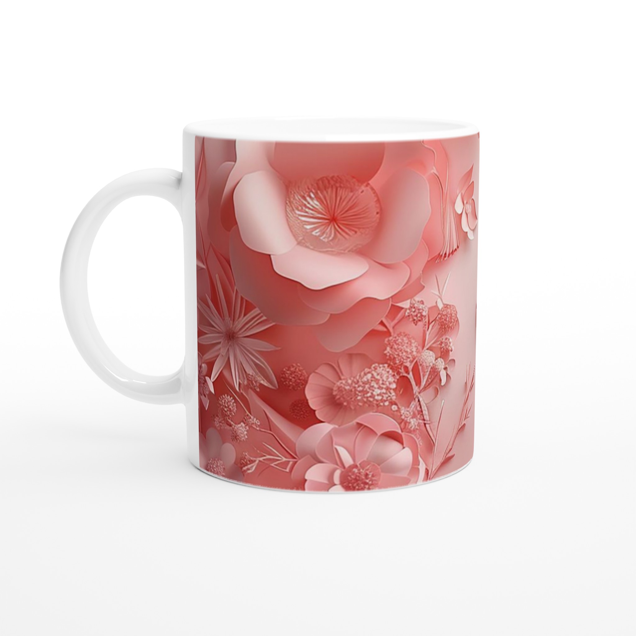 Vit 11oz Keramisk Mugg med Blommönster i Rosa och Flera Färger 1 6671370a-3586-4ea0-ac90-1d69a62e2959