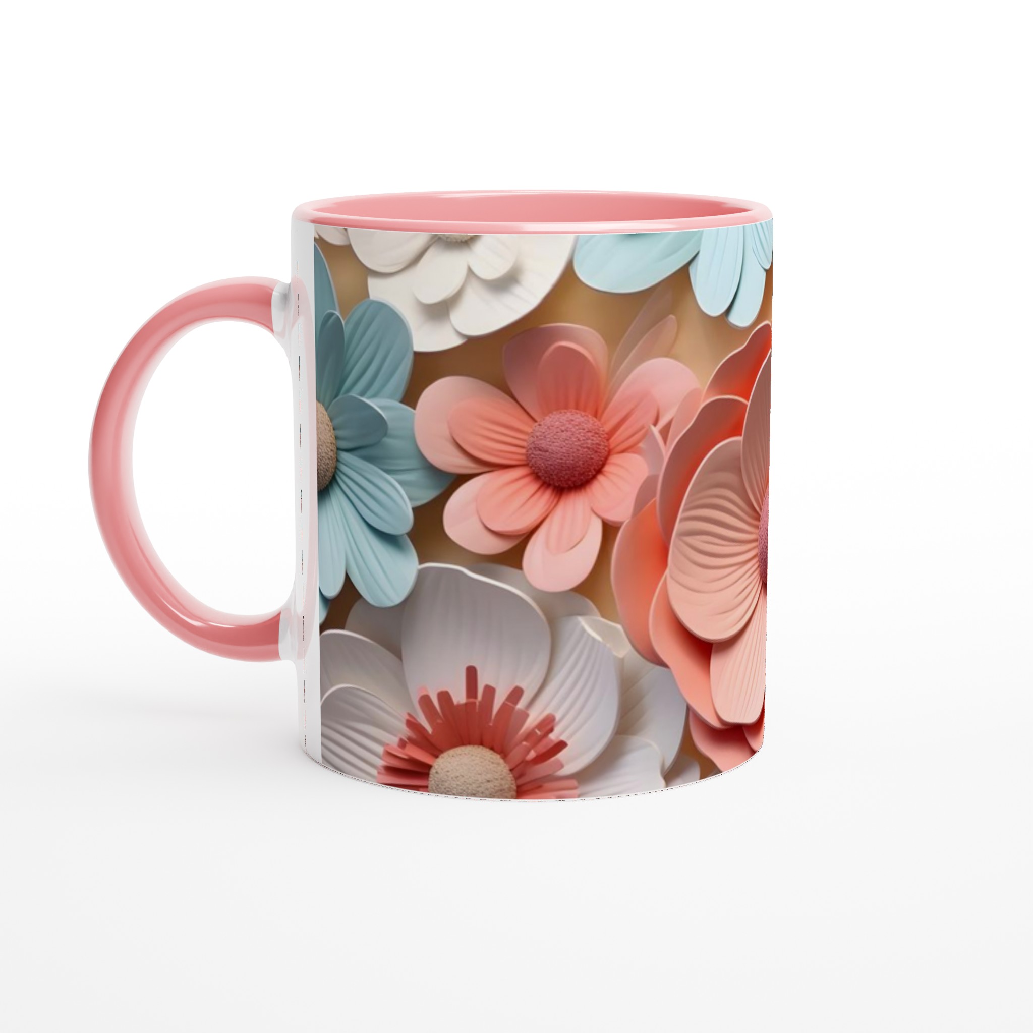 Vit 11oz keramisk mugg med blommönster – välj bland flera färgglada keramiktoner 6 6690f362-9a74-4785-a7b7-99688195b196