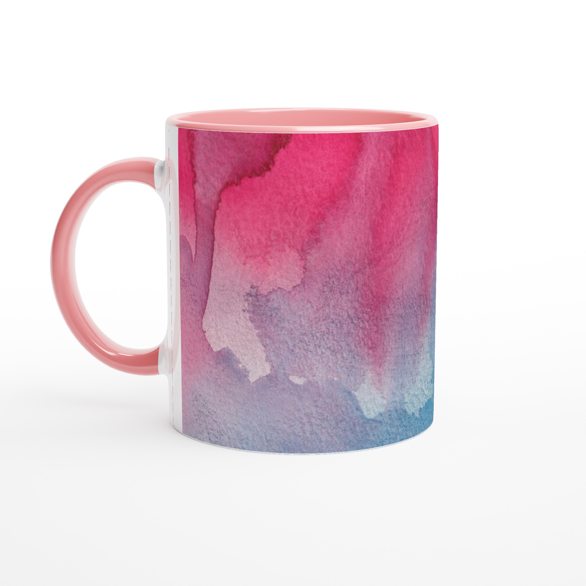 Vit 11oz keramisk mugg med färgstarkt akvarellmotiv i blått och rosarött 6 66953c5e-4968-46c7-b214-f8c3331d207d