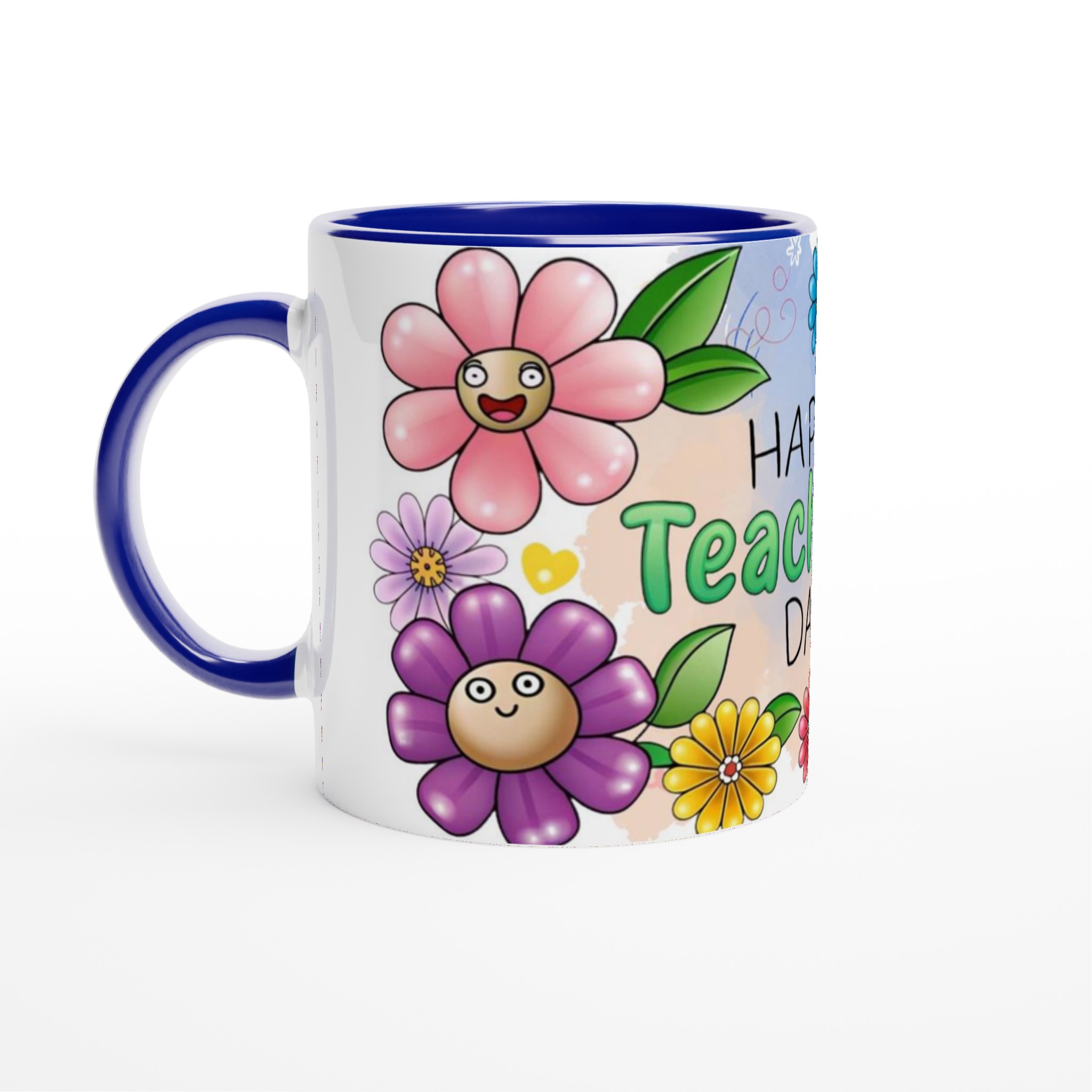 Happy Teacher's Day Ceramic Mug – Bright Floral Fun in Your Choice of Seven Colors 2 669b7405-df87-4fc0-8272-2a265d5daa83