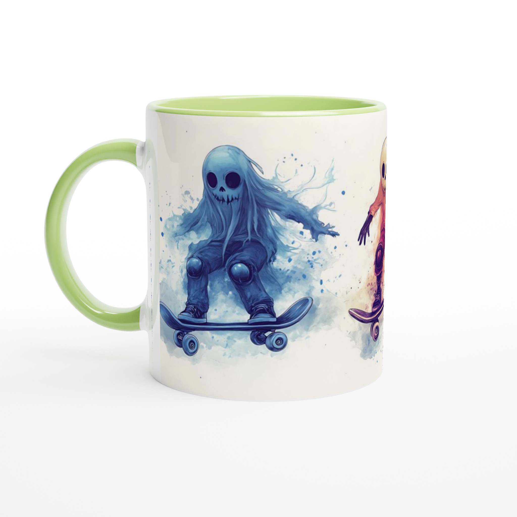 Skate Ghost Watercolor Mug - Spooky Skater Design in Vibrant Hues, 11oz Keramisk Mugg 7 66aceebf-2a08-4c76-a564-cf0ec6298d4e